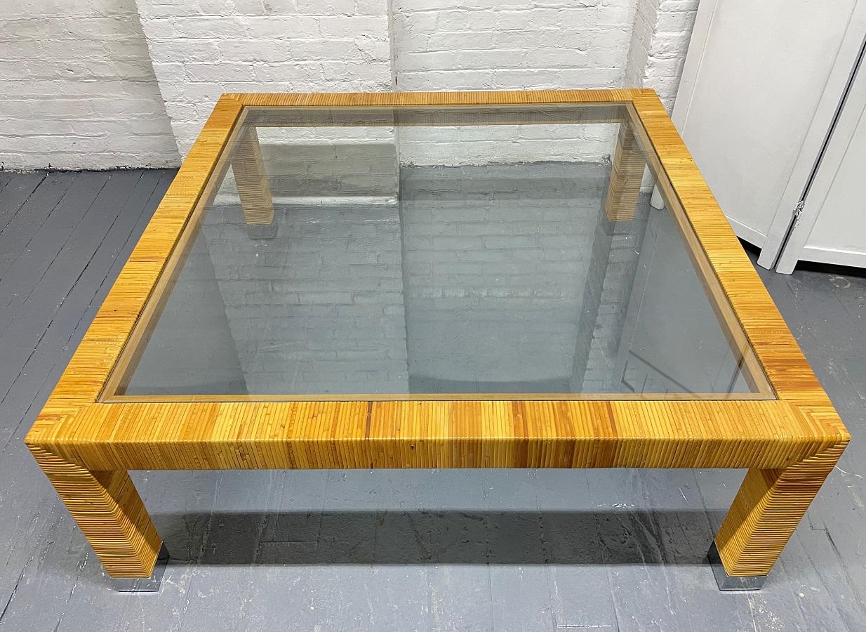 Mid-Century Modern Rattan Wrapped Coffee Table For Sale