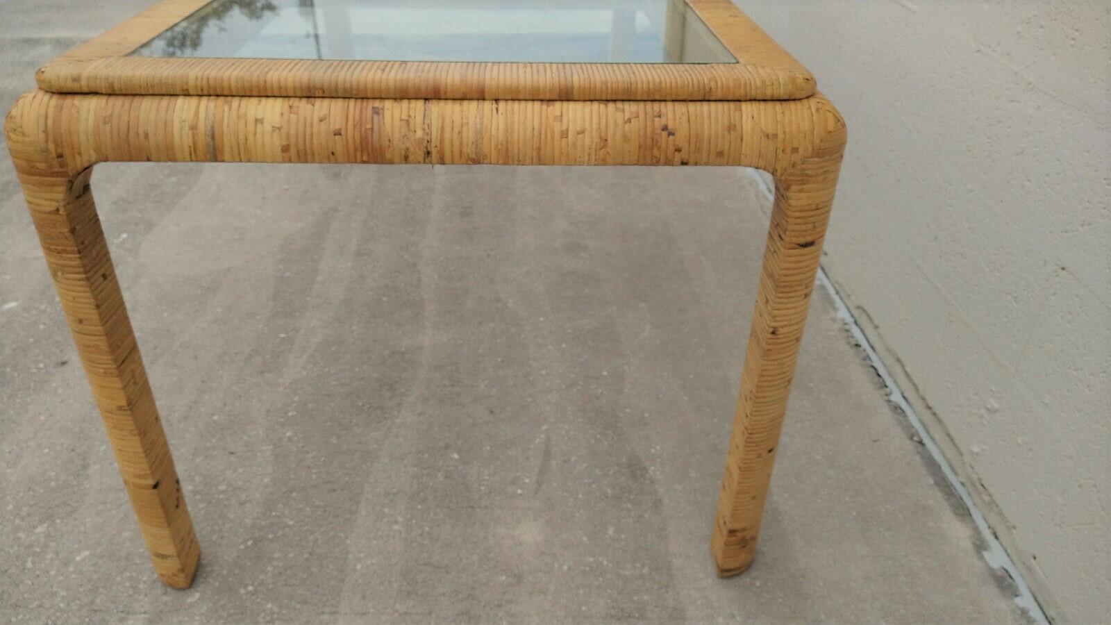 Woven Rattan Wrapped Waterfall Dining Table with Extension Leaf, Seats 6 to 8 For Sale