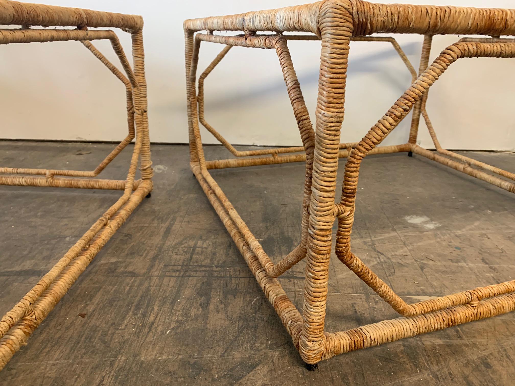 Rattan Wrapped Iron End Tables In Good Condition In Jacksonville, FL