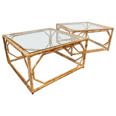 Rattan Wrapped Iron End Tables