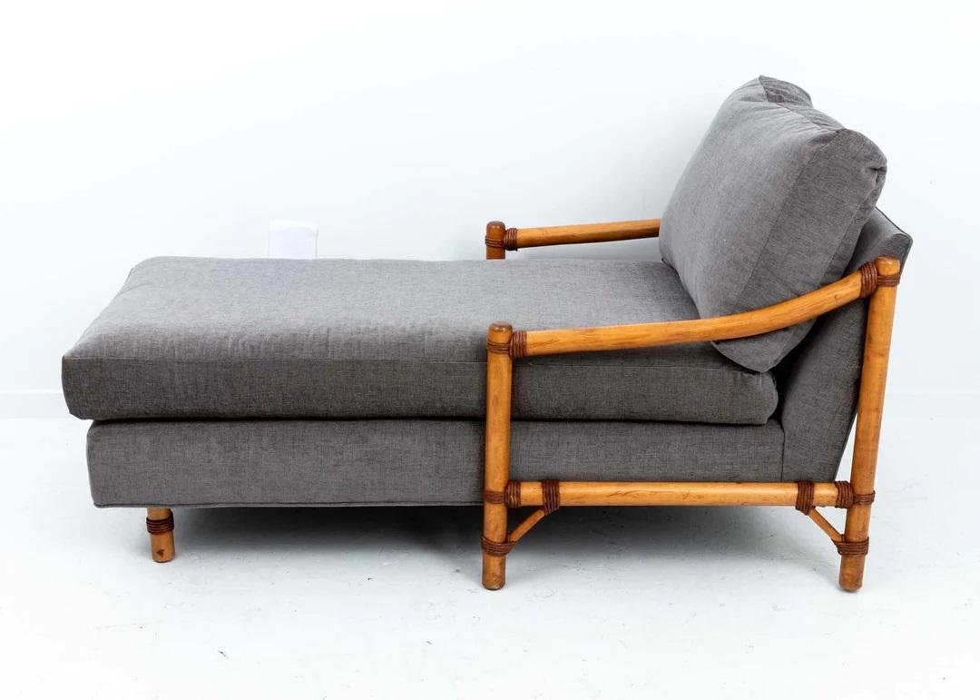 Hollywood Regency Rattan Wrapped Maple Chaise Lounge