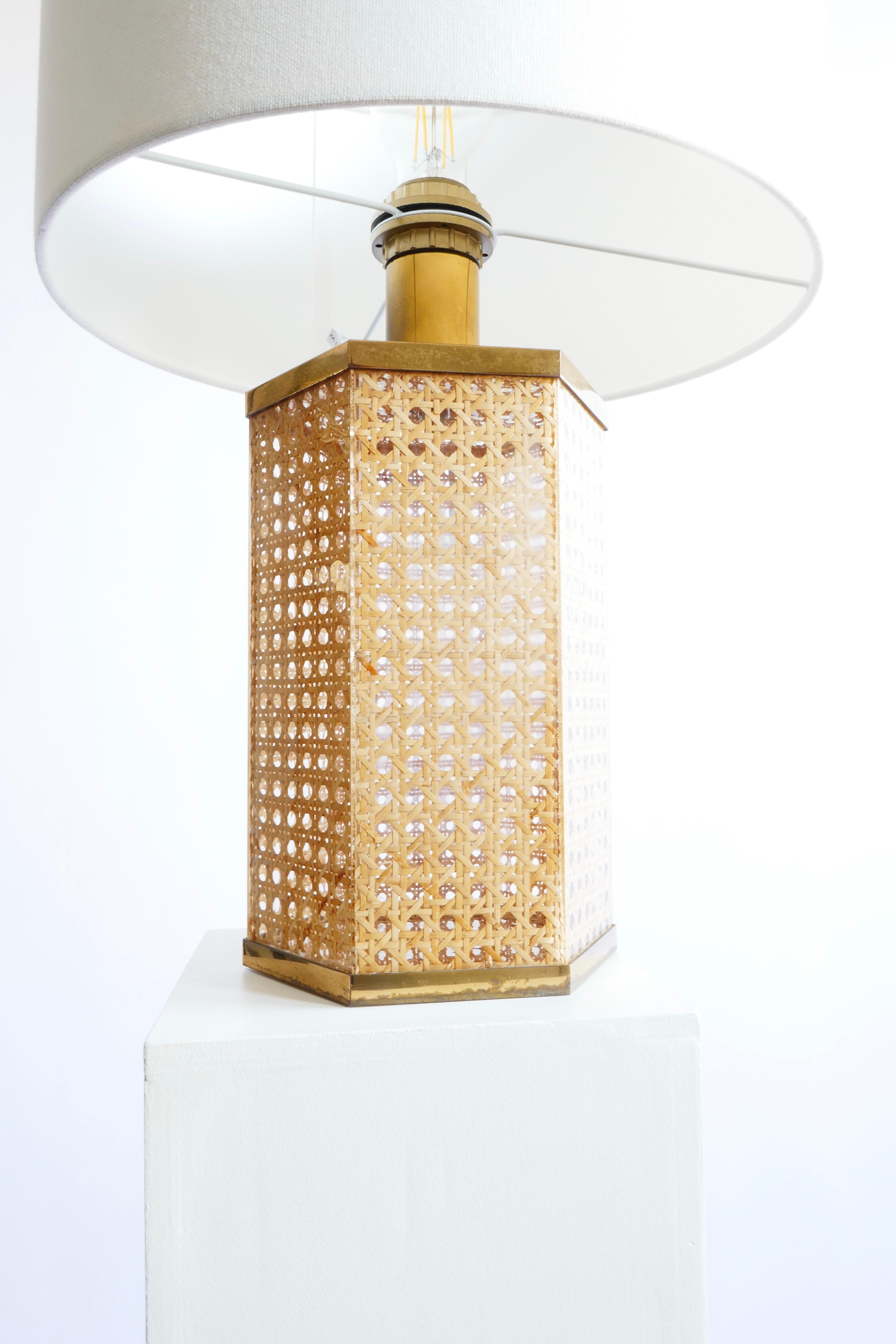 Bohemian Rattan, Lucite and Brass Table Lamp, Italy, 1970s