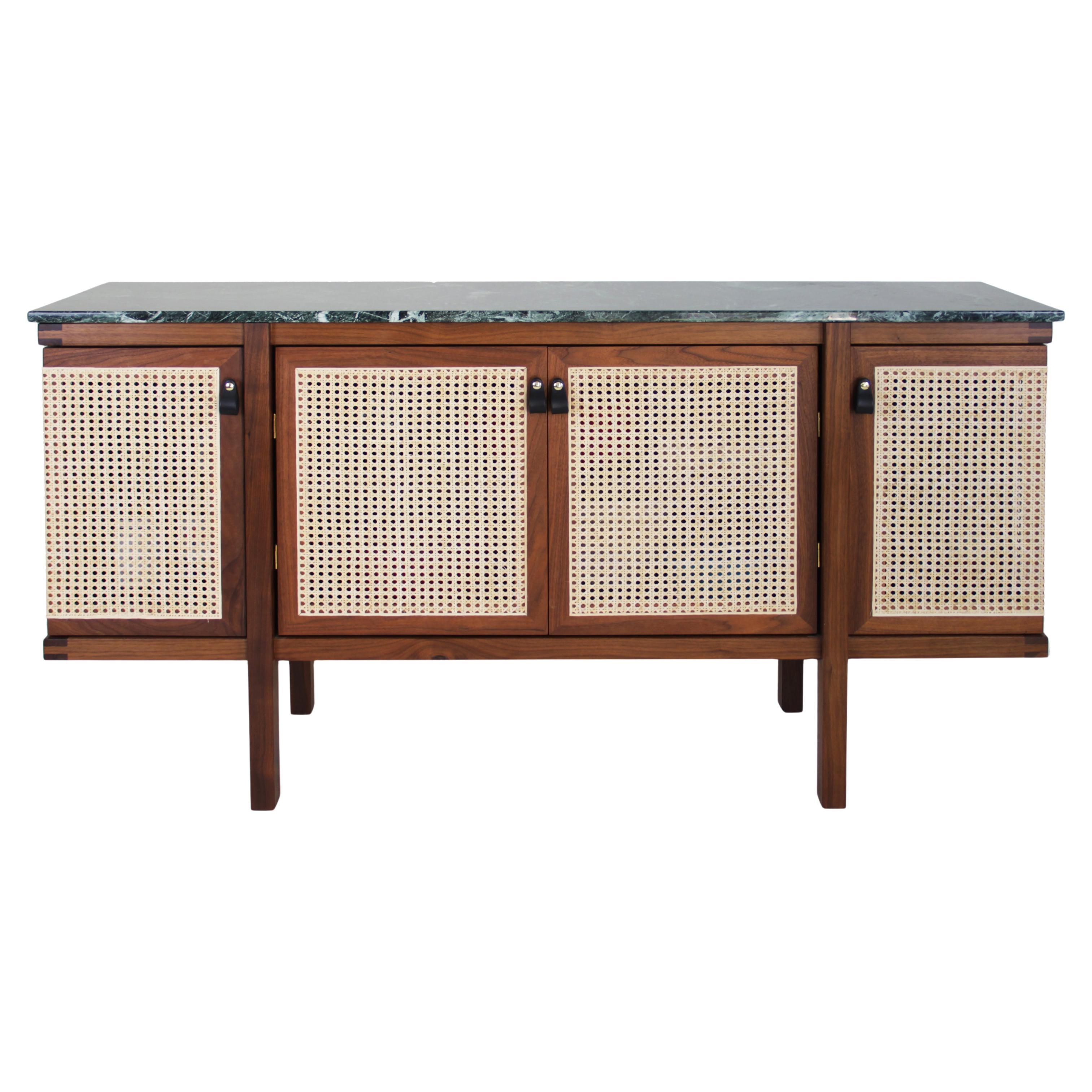 Rattanttan Credenza/ Walnut, Rattan Doors, Marble Top/By Sin-Ca For Sale