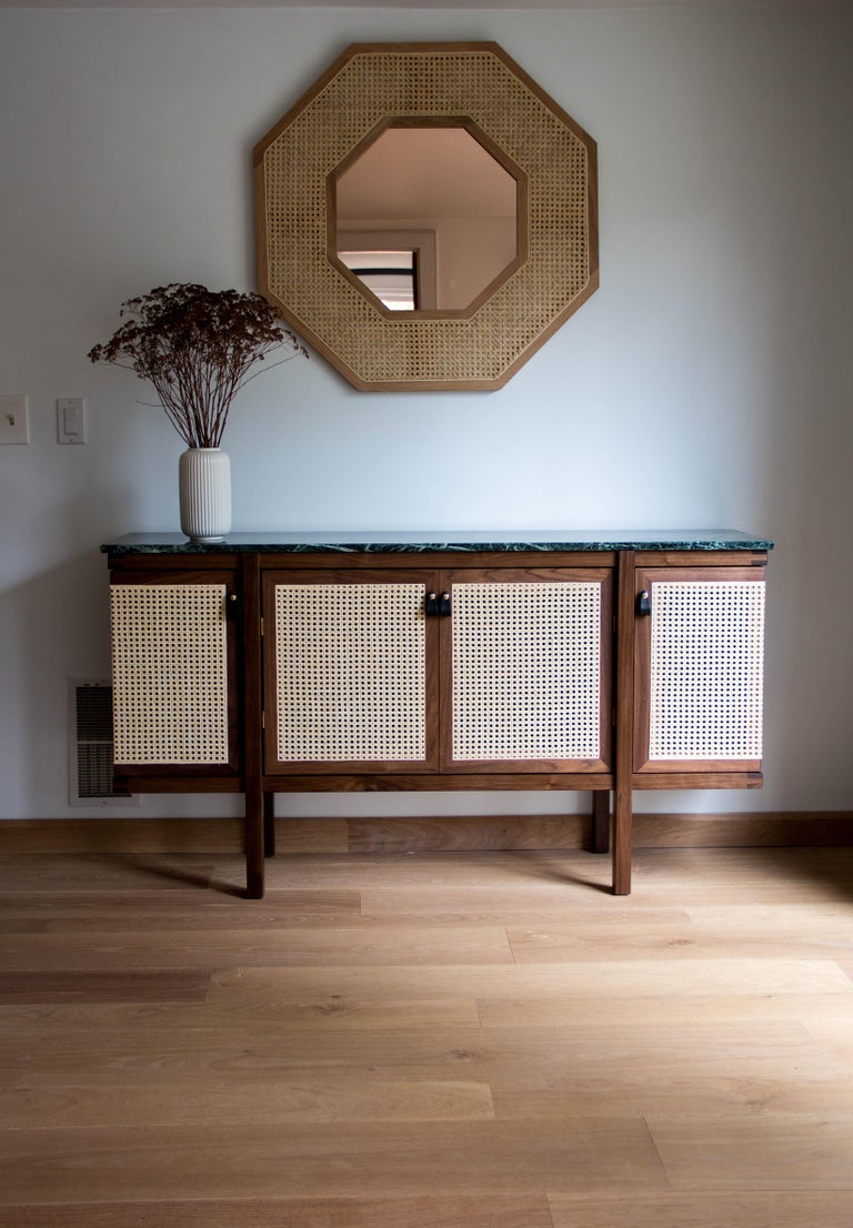 Contemporary Rattan Walnut Green Marble Credenza by SinCa Design For