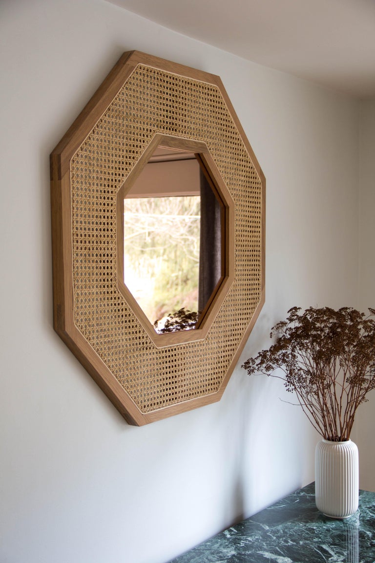 Contemporary White Oak Rattan Mirror by SinCa Design For Sale at 1stDibs