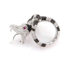 Rattlesnake Ring Black & White Diamonds 18K White Gold Size 7