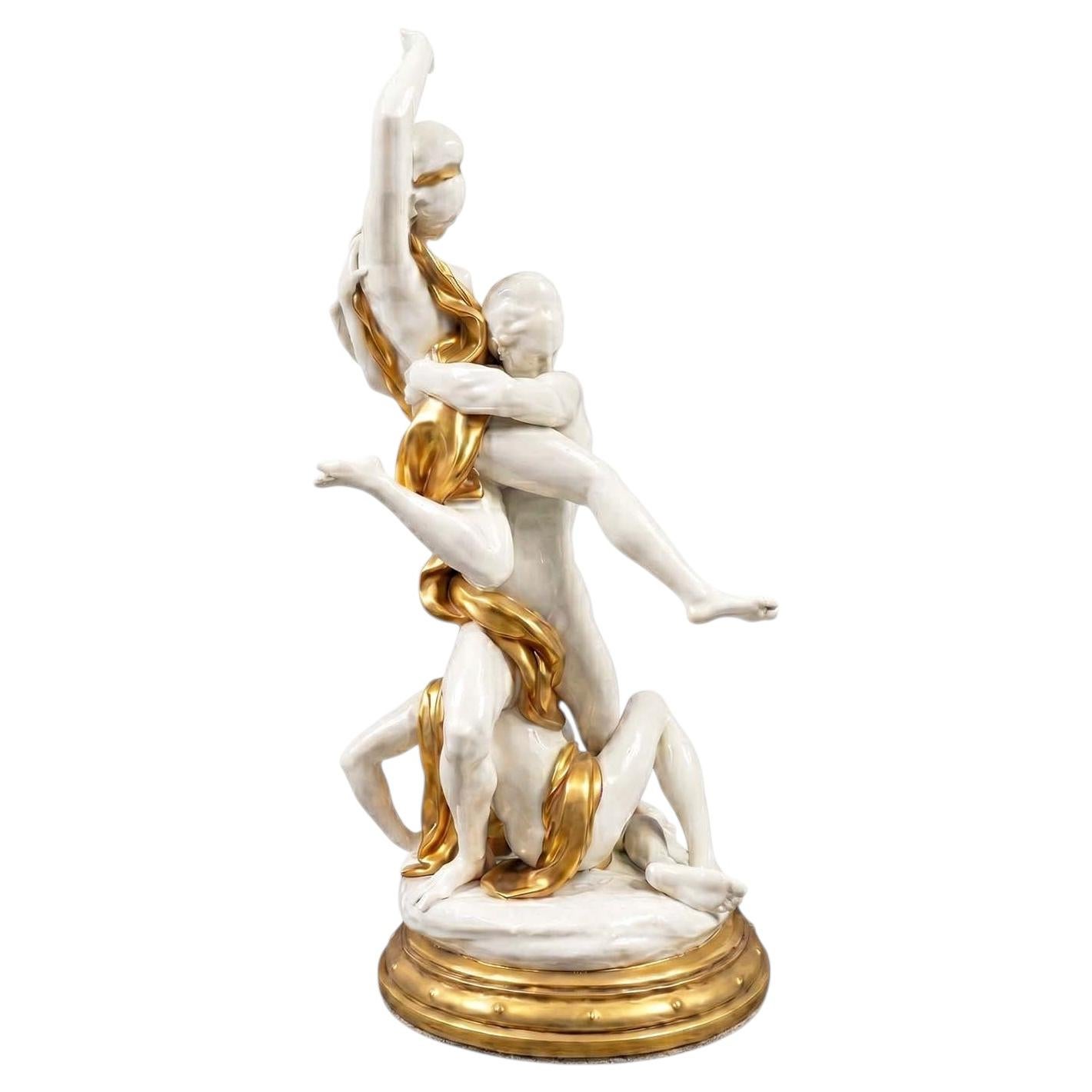 Rape of Proserpine by Giuseppe Cappè 1963 Group in White Porcelain and Gold For Sale
