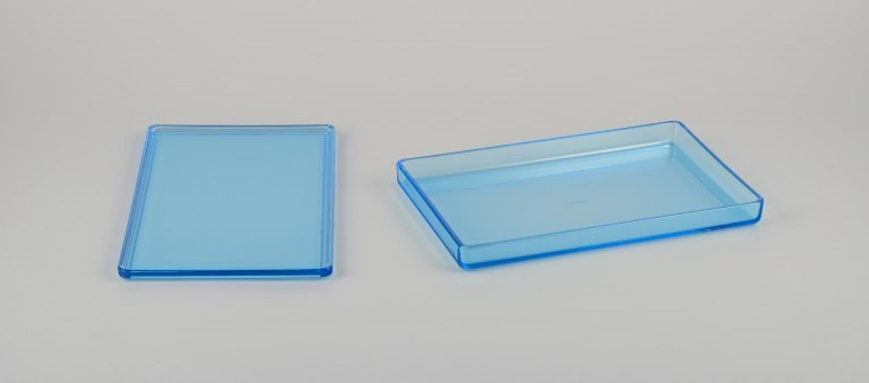 Danish Rauff & Møldrup for Holmegaard. Two large Thurø storage boxes in blue glass For Sale
