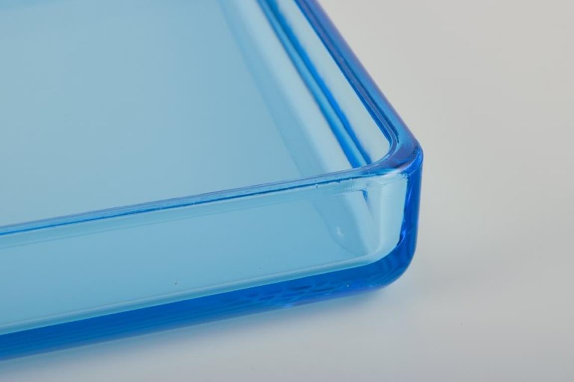 Contemporary Rauff & Møldrup for Holmegaard. Two large Thurø storage boxes in blue glass For Sale