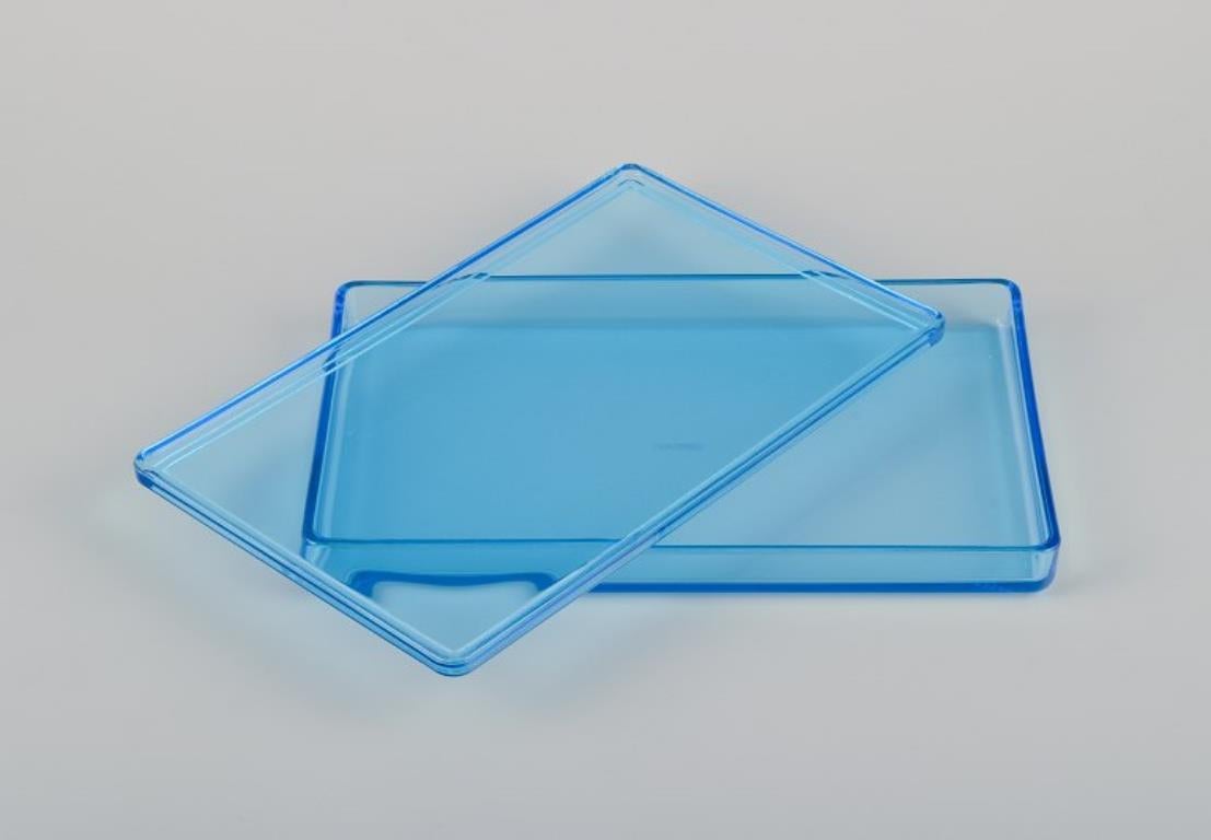 Glass Rauff & Møldrup for Holmegaard. Two large Thurø storage boxes in blue glass For Sale