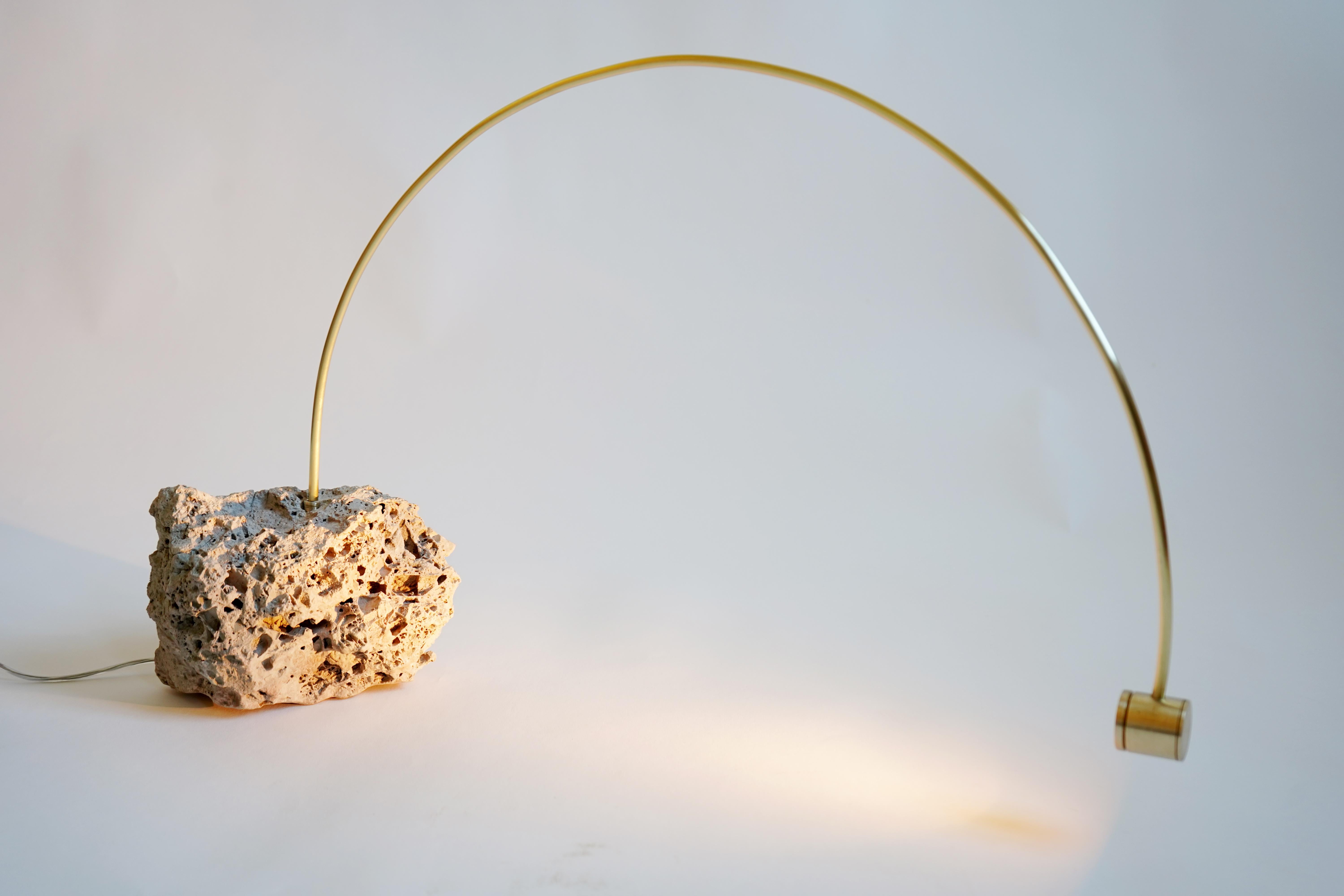 Modern Rauhwacke Table Light in Steel & Brass by Johannes Hemann For Sale