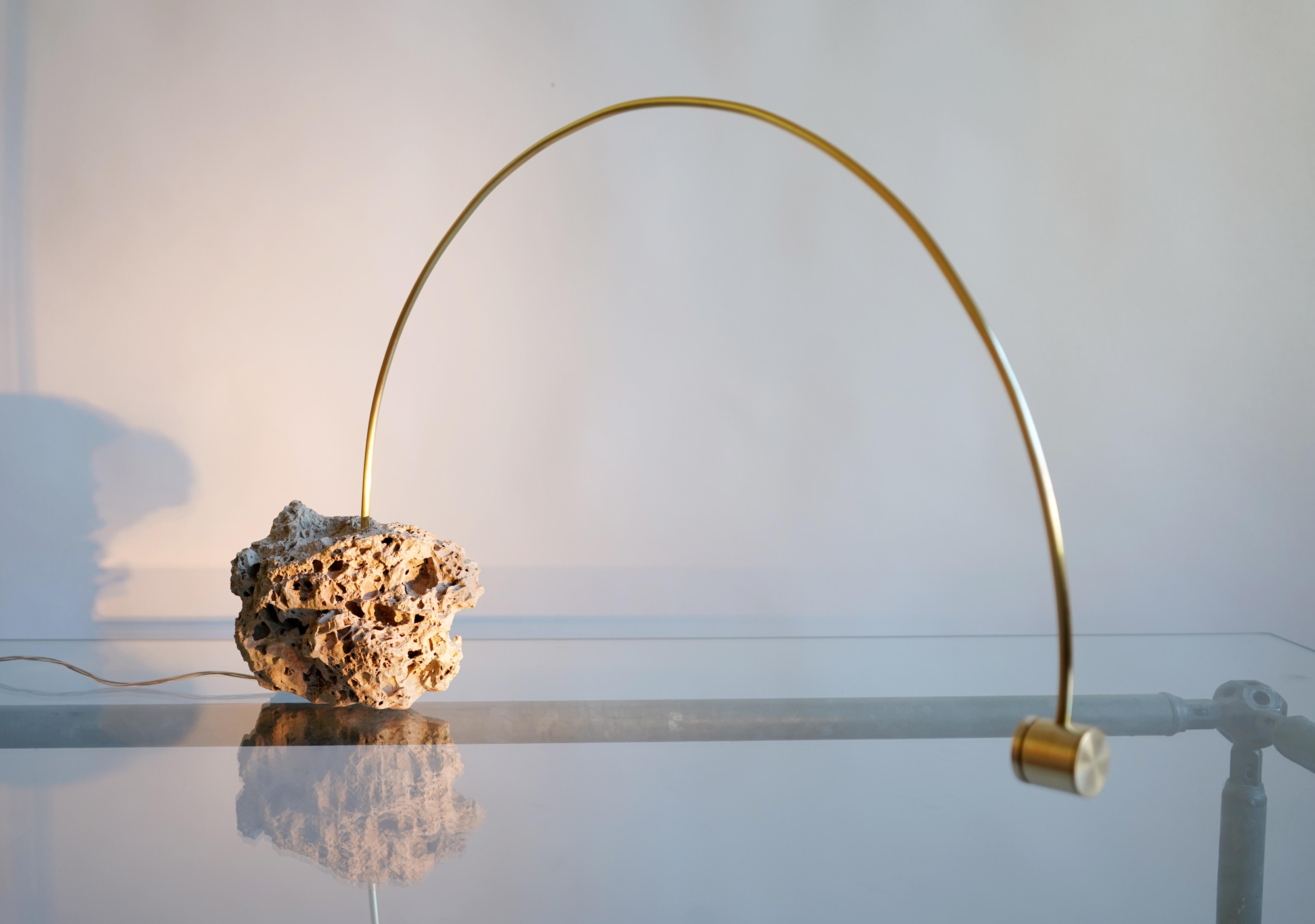 Other Rauhwacke Table Light in Steel & Brass by Johannes Hemann For Sale