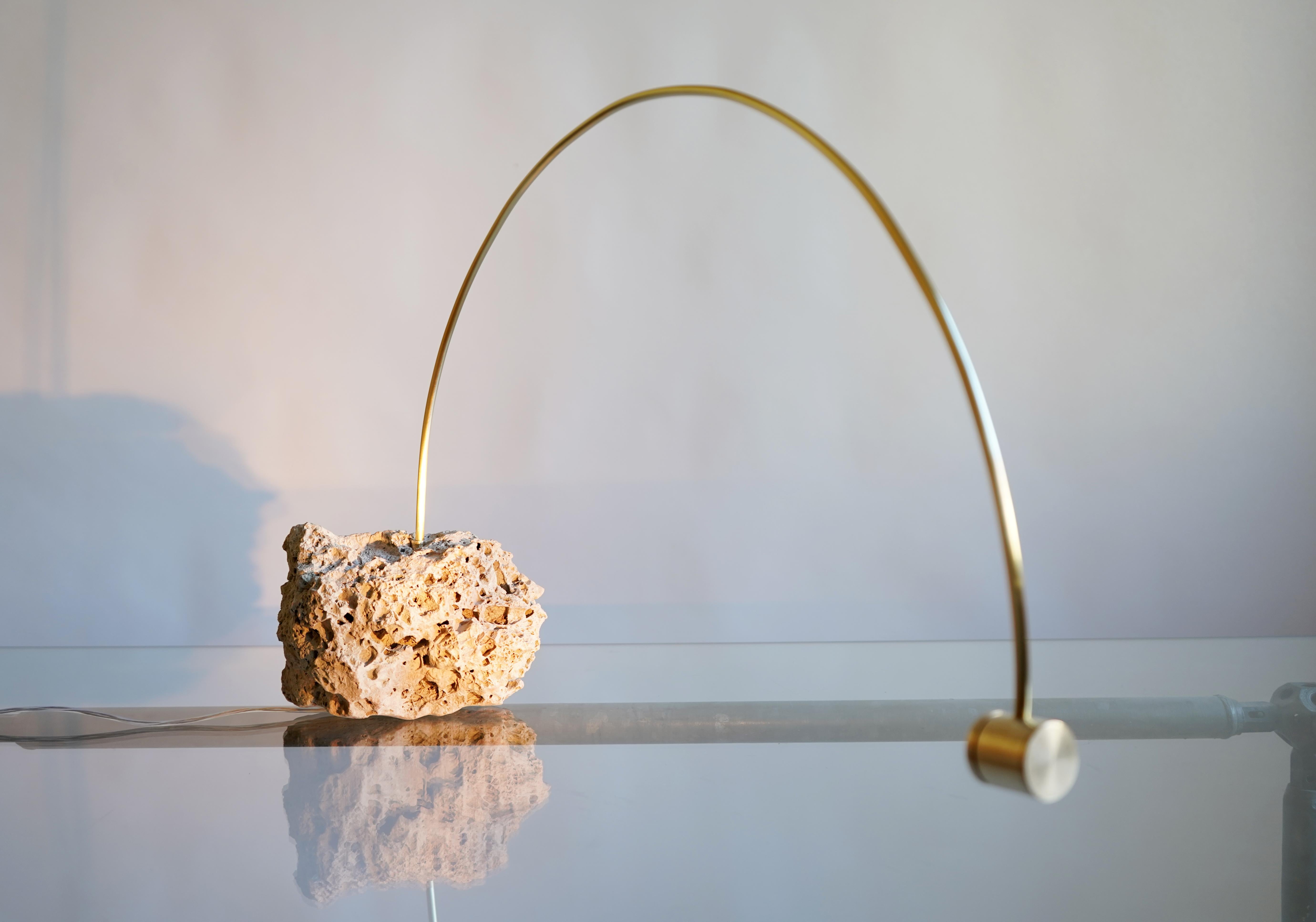 Rauhwacke Table Light in Steel & Brass by Johannes Hemann In New Condition For Sale In Geneve, CH