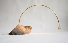 Greywacke Table Light in Stone & Brass by Johannes Hemann