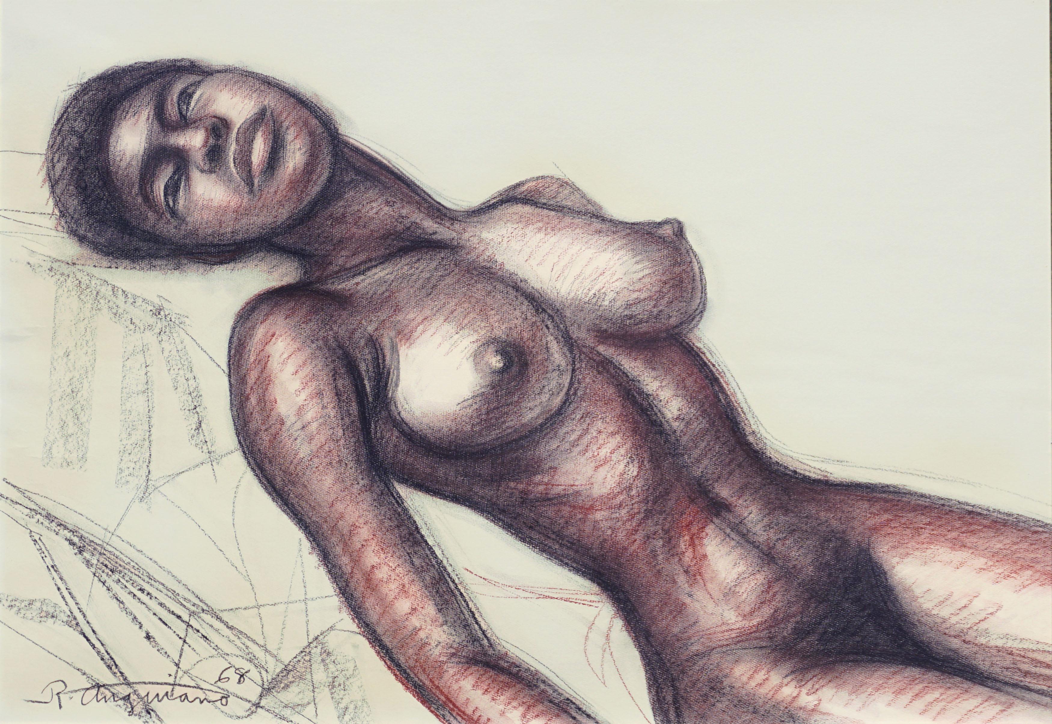 Mid Century Nude Figure Study of a Black Woman - Art by Raul Anguiano