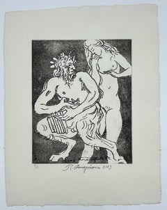 "Nymph and Faun" 2003 Last Mexican Muralist Artist original first print proof