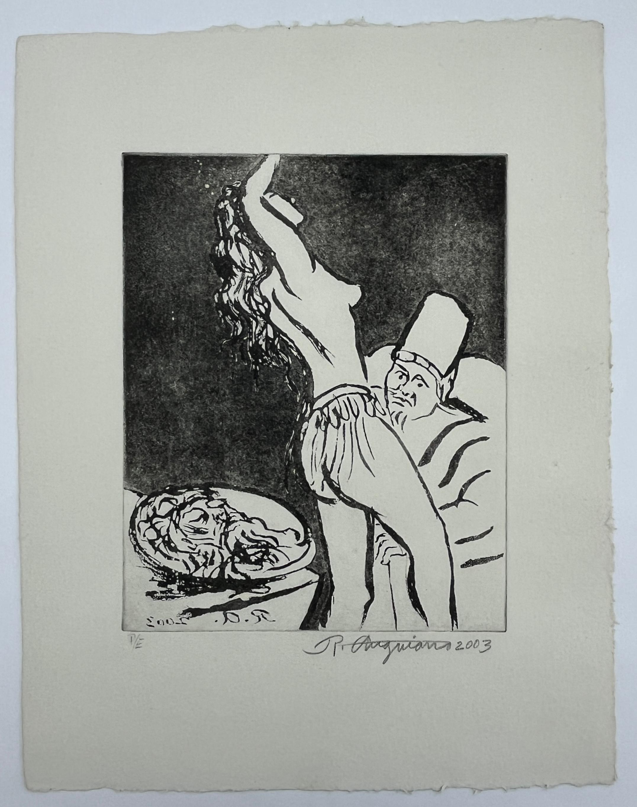 Stampa d'arte originale firmata in edizione limitata messicana all'acquatinta 19x15 pollici - Print Contemporaneo di Raul Anguiano