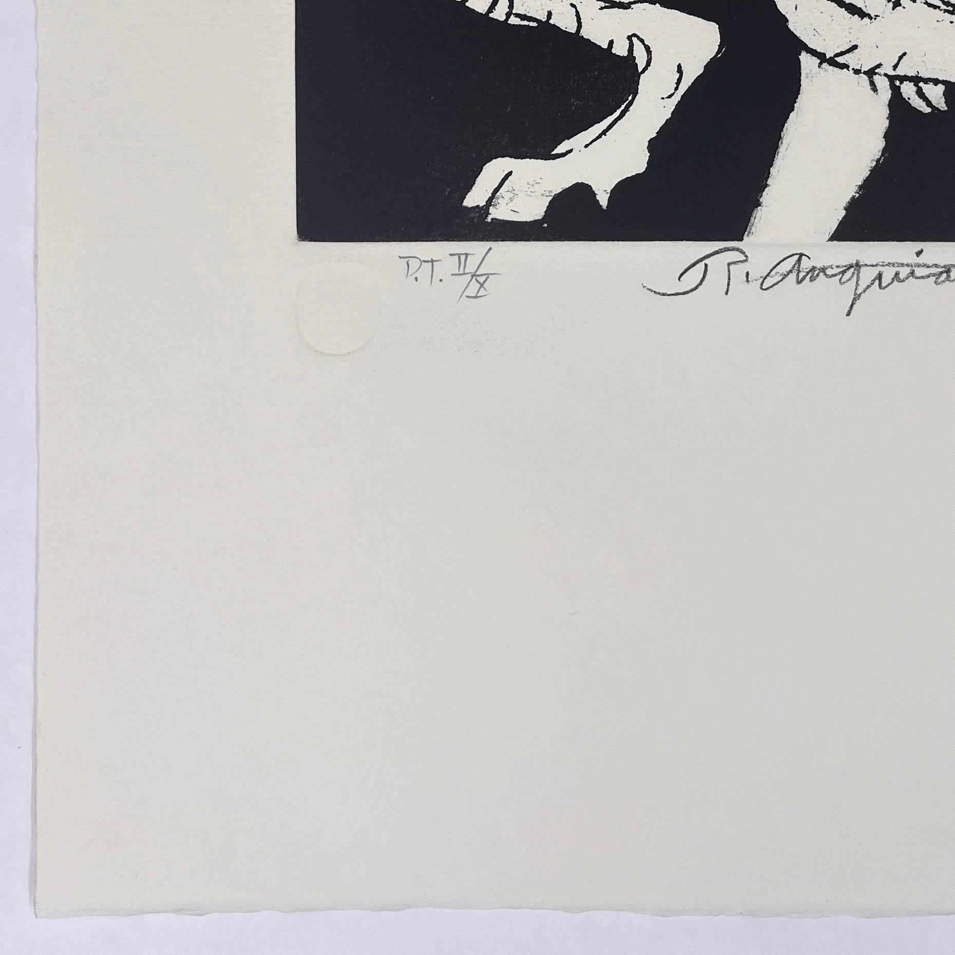 Grabado al aguatinta original mexicano firmado en edición limitada 22x14,8 pulg. en venta 2
