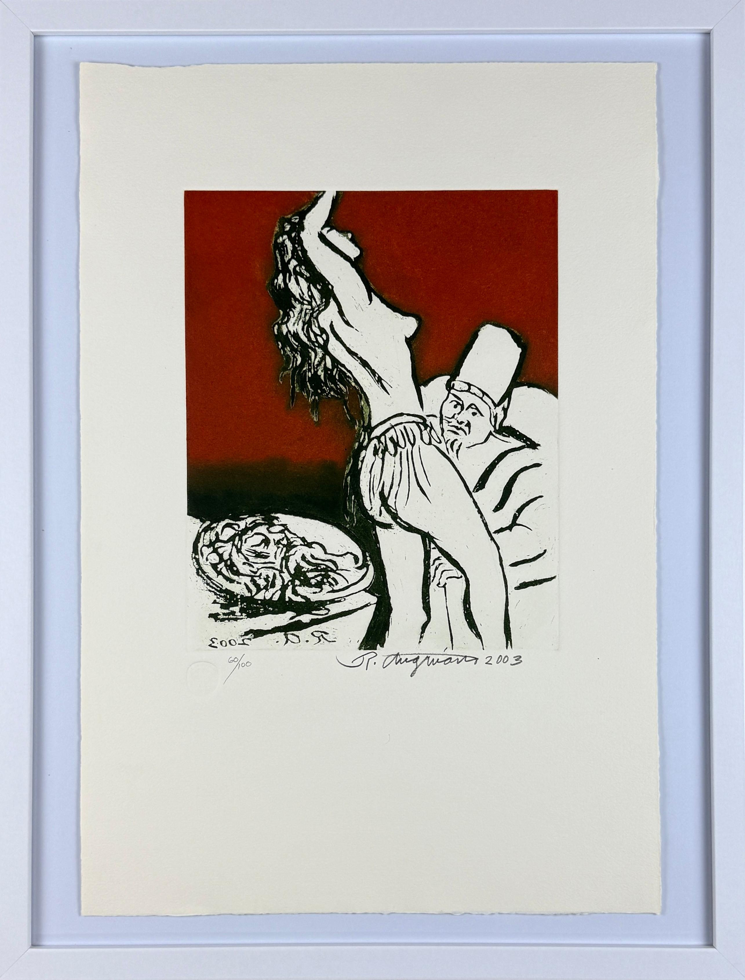 Figurative Print de Raul Anguiano - "Salomé" 2003 último Muralista Mexicano firmado grabado original impresión aguatinta