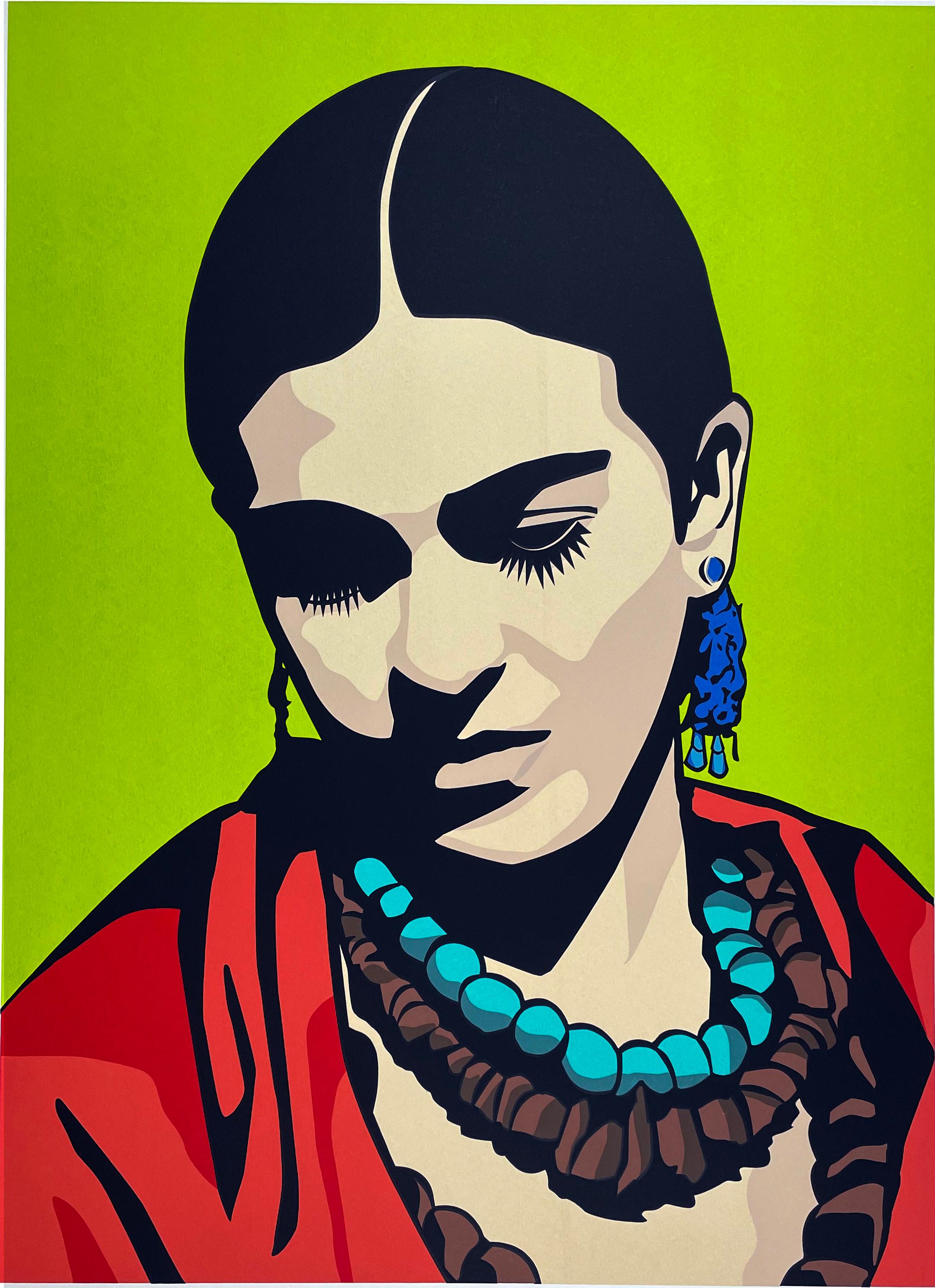 Raul Caracoza Portrait Print - Young Frida (green)