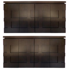 Raul Carrasco Ebonized Oak, Marble Top Block Front Cabinets, Pair