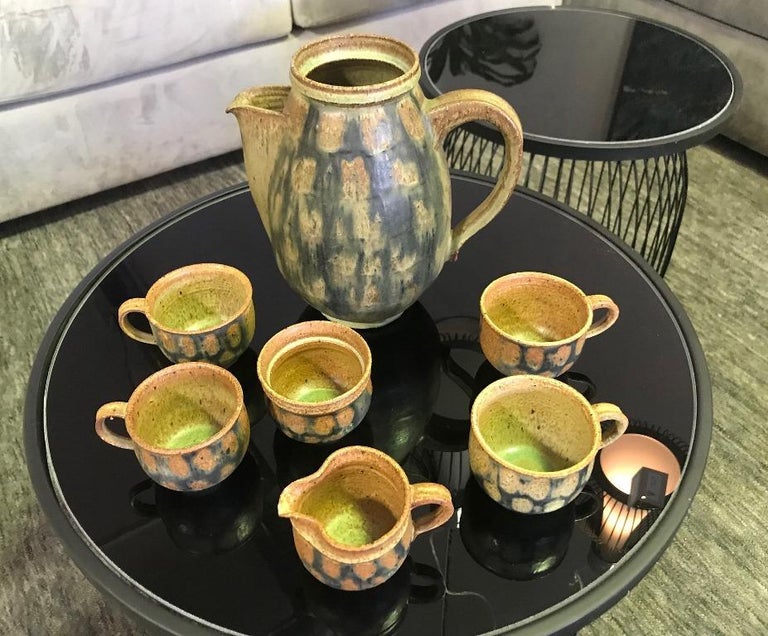 Raul Coronel Midcentury 7-Piece Signed Coffee Tea Ceramic Pottery Set, 1960s 2