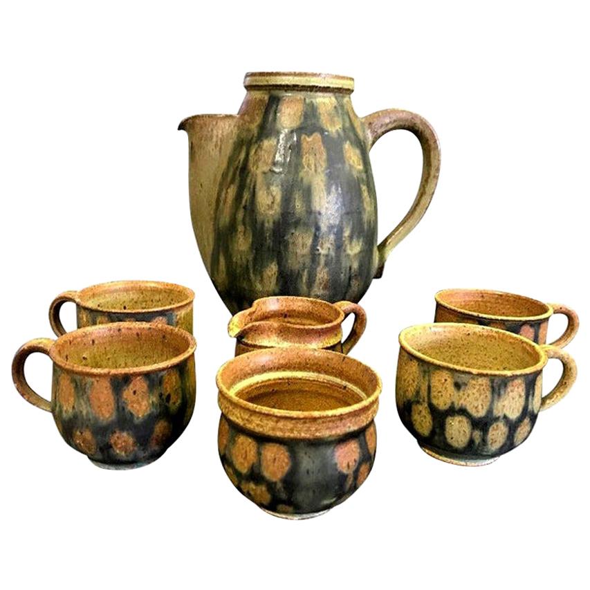 Raul Coronel Midcentury 7-Piece Signed Coffee Tea Ceramic Pottery Set, 1960s