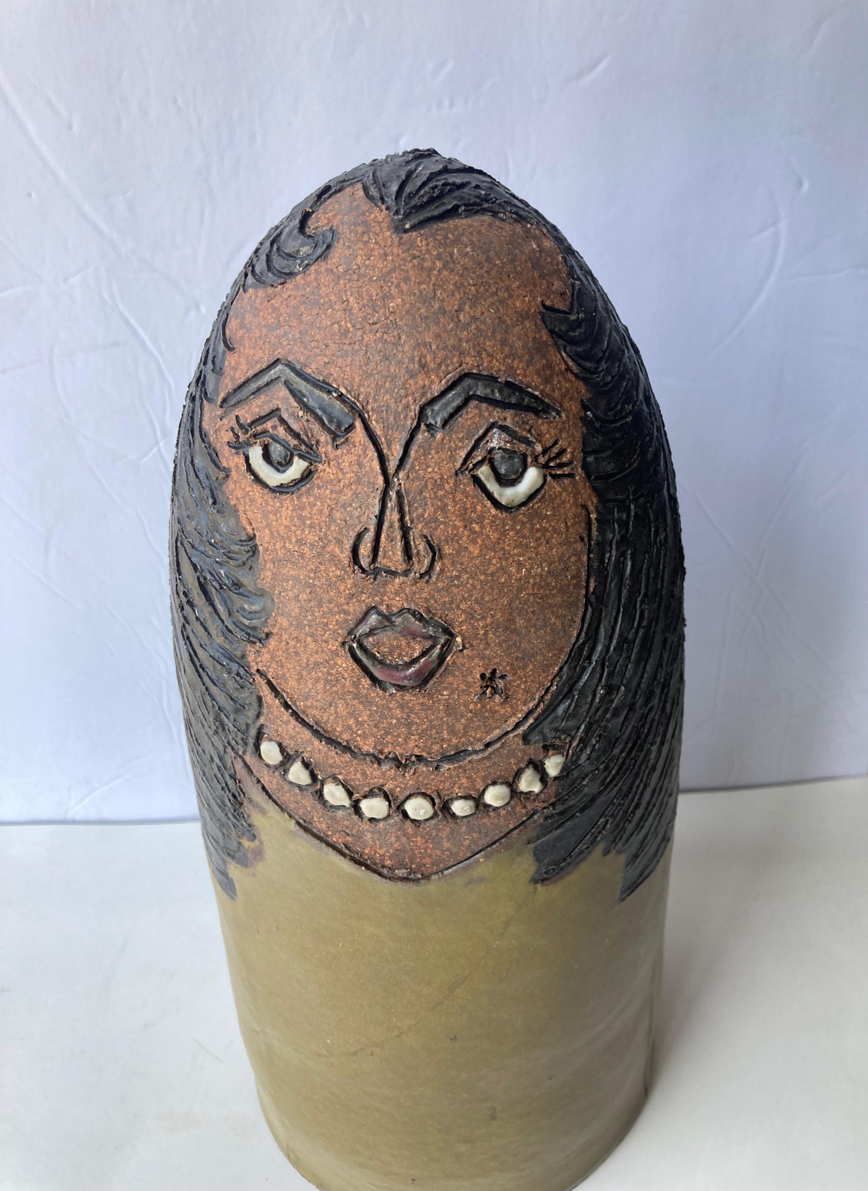 This is a rare ceramic /pottery sculpture / door stopper made by the very well known artist Raul Coronel, signed on bottom side. Original sold as door stopper but was used and added as sculpture decorations as art.