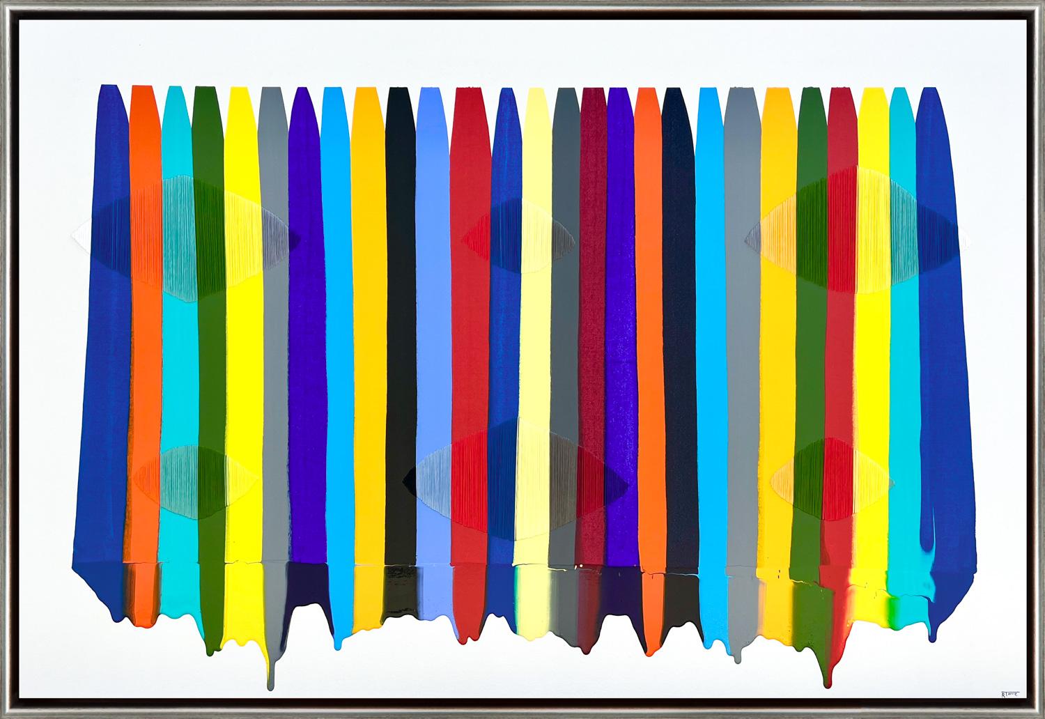 Raul de la Torre Abstract Painting – "Fils I Colors DCLVII" Zeitgenössische gestickte Mischtechnik auf Leinwand mit Rahmen