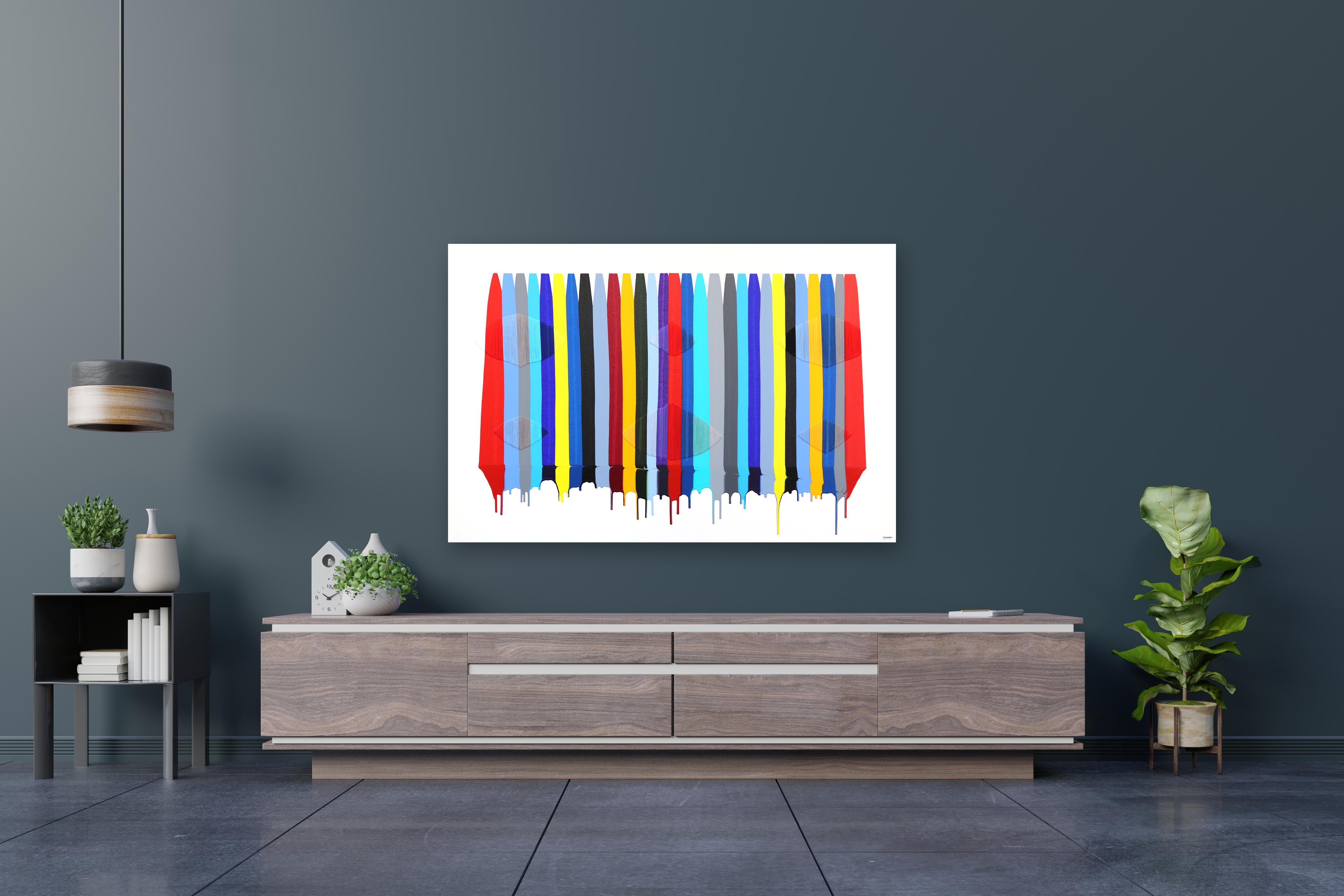 Fils I Colors DCLVIII - Mixed Media Embroidery Abstract Modern Painting - Contemporary Mixed Media Art by Raul de la Torre
