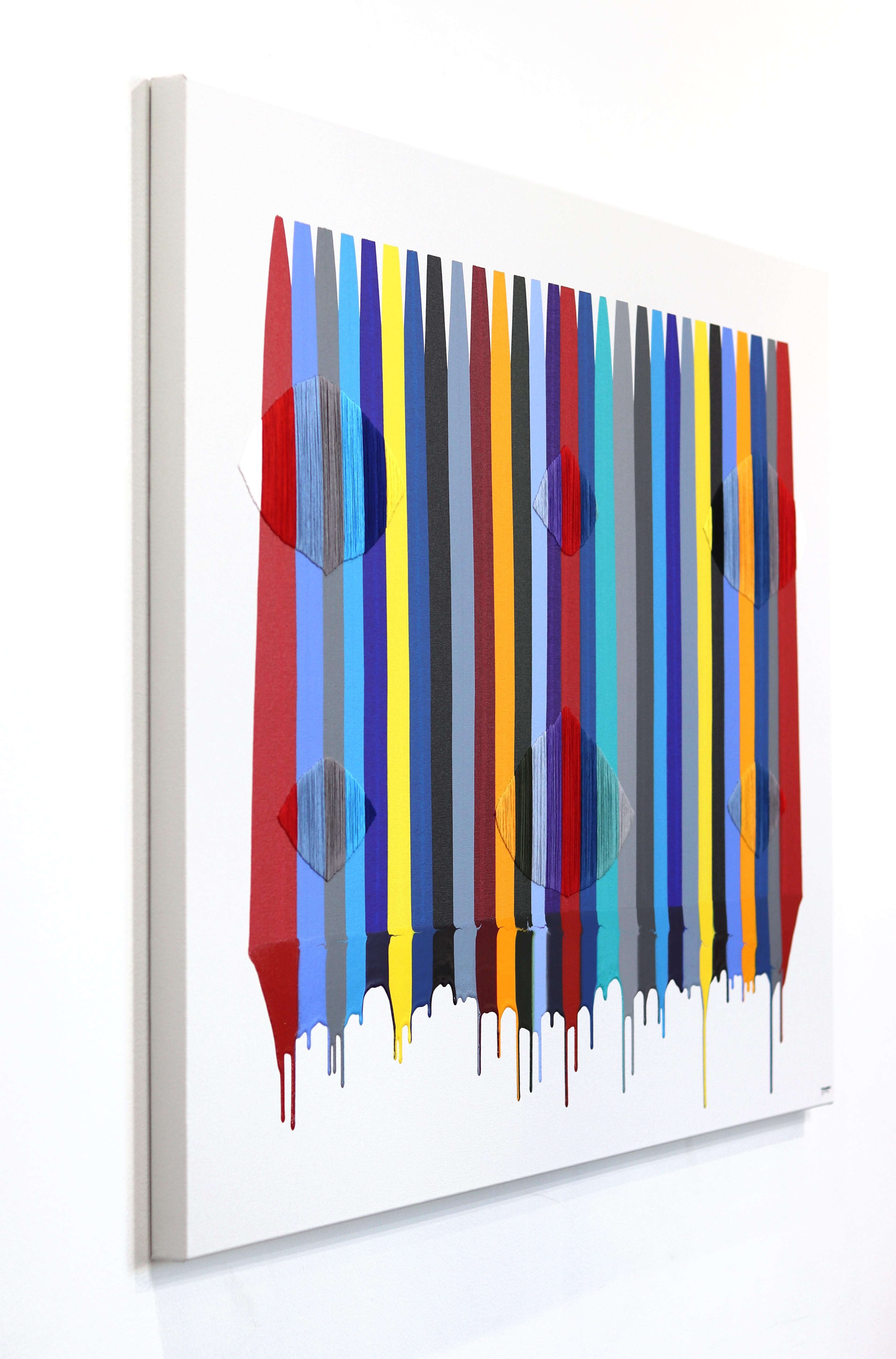 Fils I Farben DCLVIII - Abstraktes modernes Gemälde in Mischtechnik mit Stickerei, Abstrakte Moderne im Angebot 1