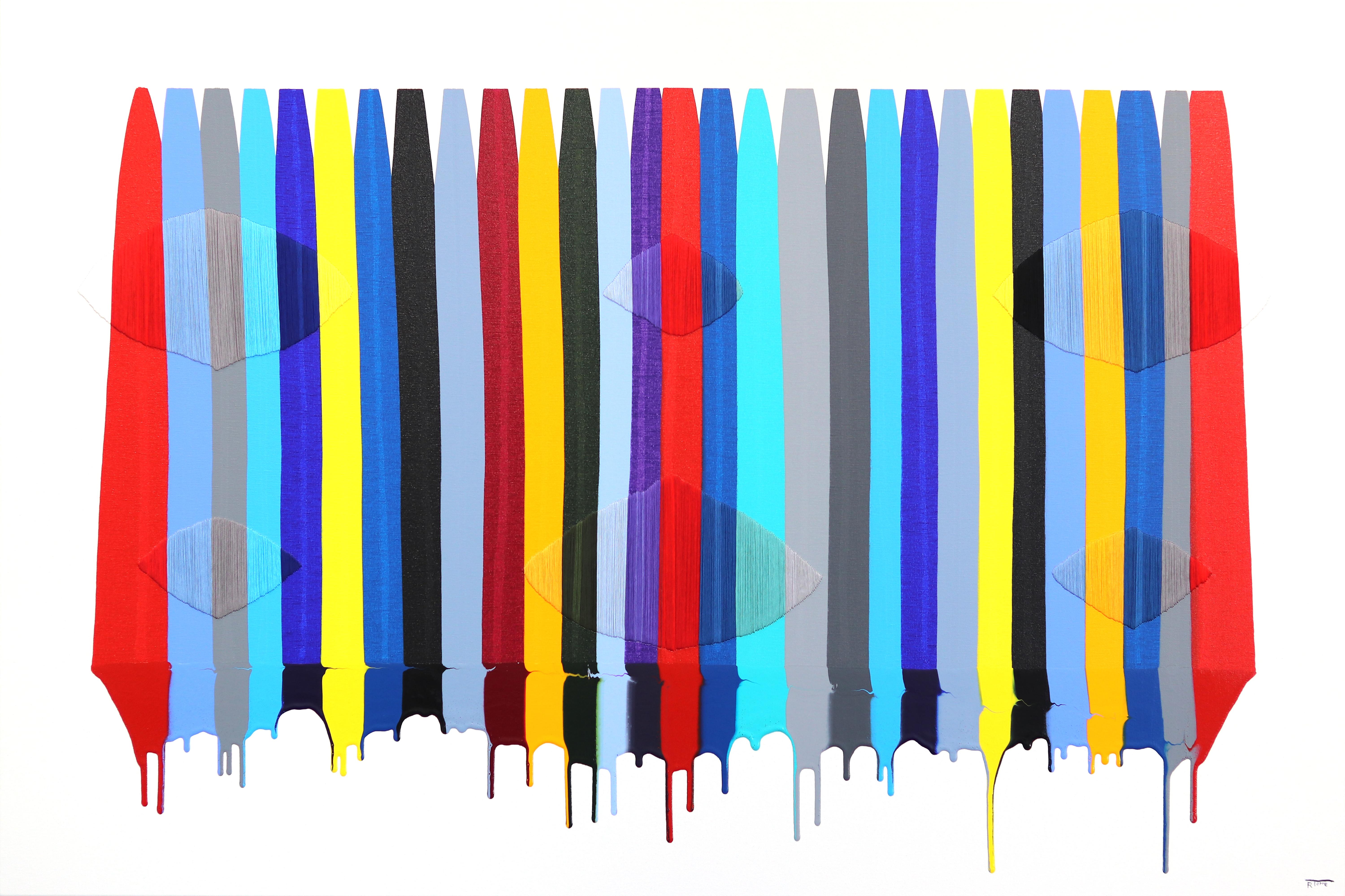 Fils I Farben DCLVIII - Abstraktes modernes Gemälde in Mischtechnik mit Stickerei, Abstrakte Moderne – Mixed Media Art von Raul de la Torre