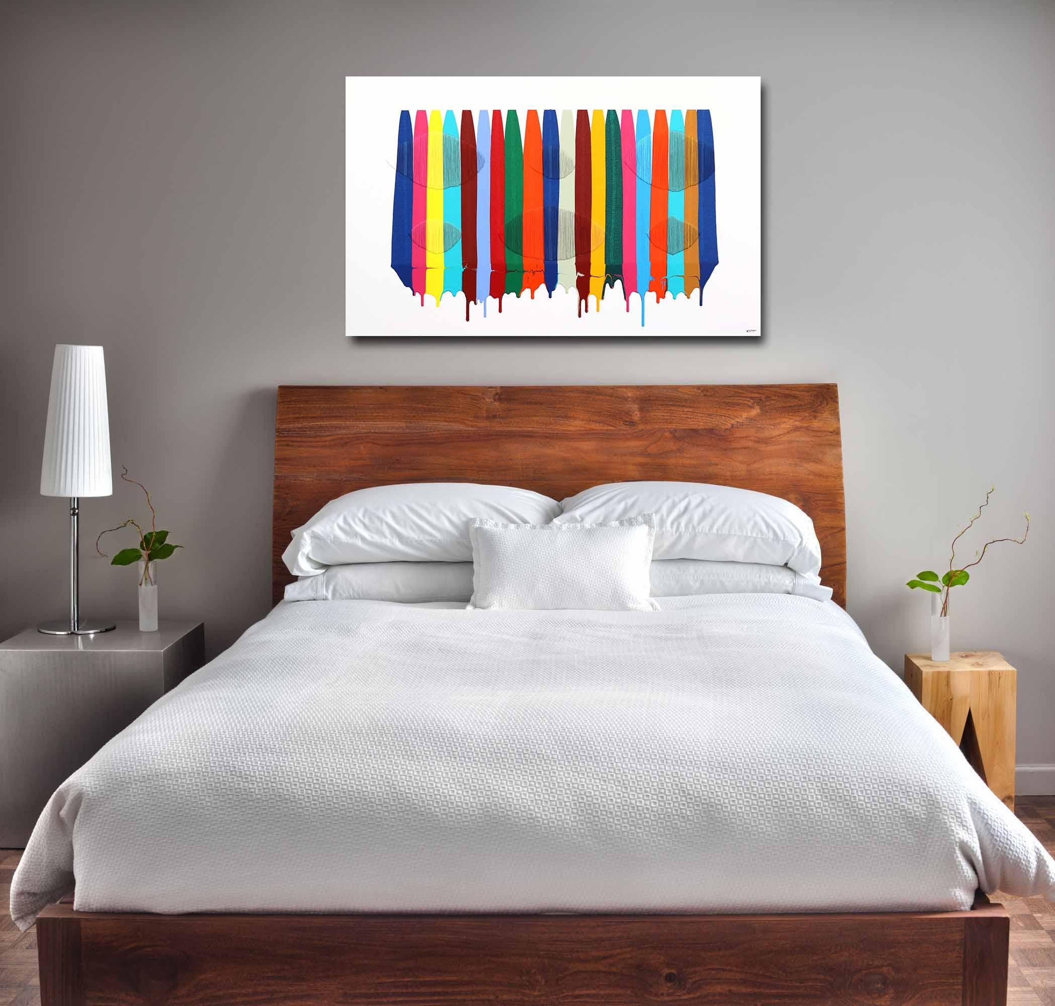 Fils I Colors DCXXVIII - Œuvre abstraite et vibrante en techniques mixtes colorées sur toile - Painting de Raul de la Torre