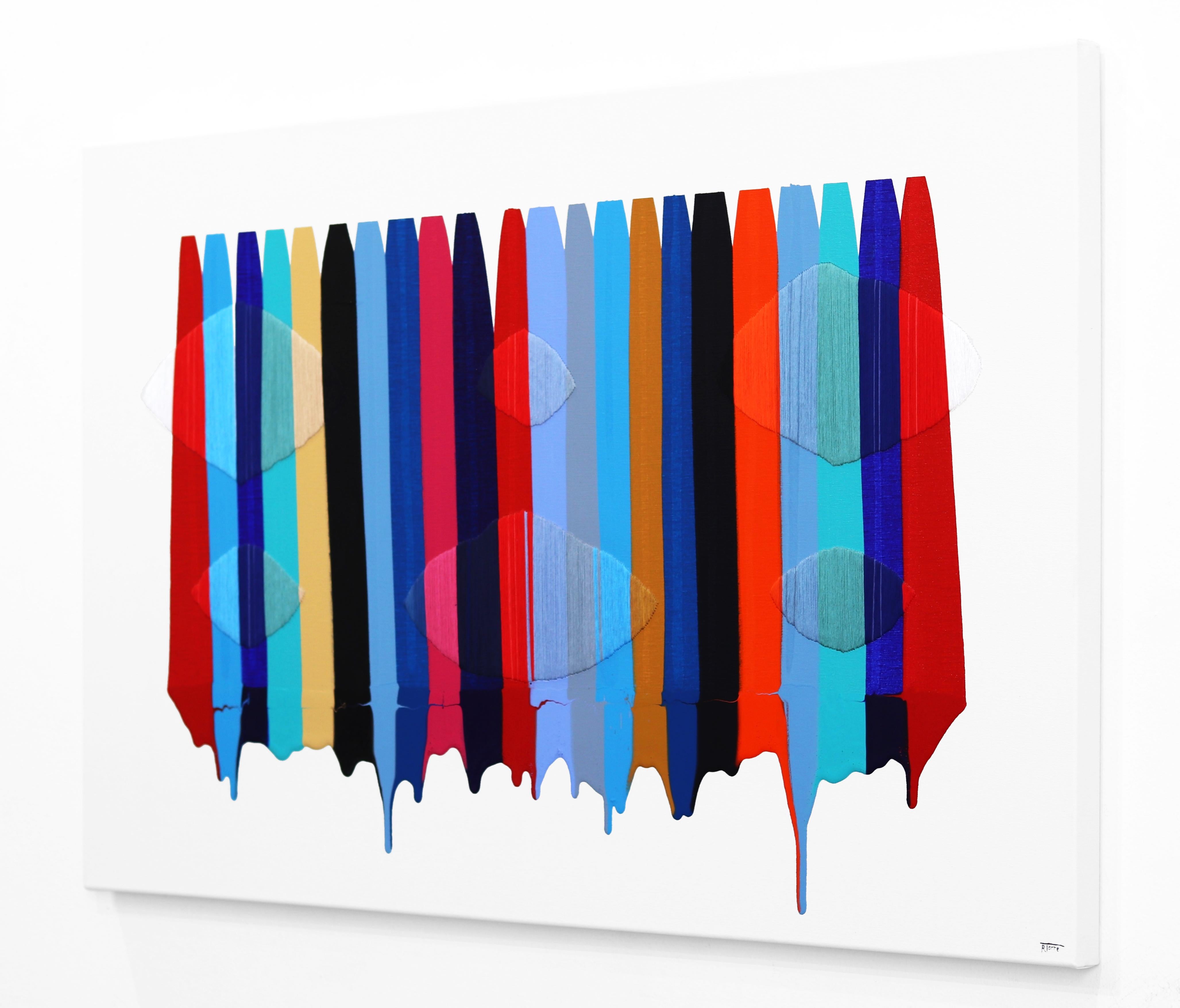 Fils I Colors DCXXVII - Œuvre abstraite et vibrante sur toile, technique mixte colorée en vente 1