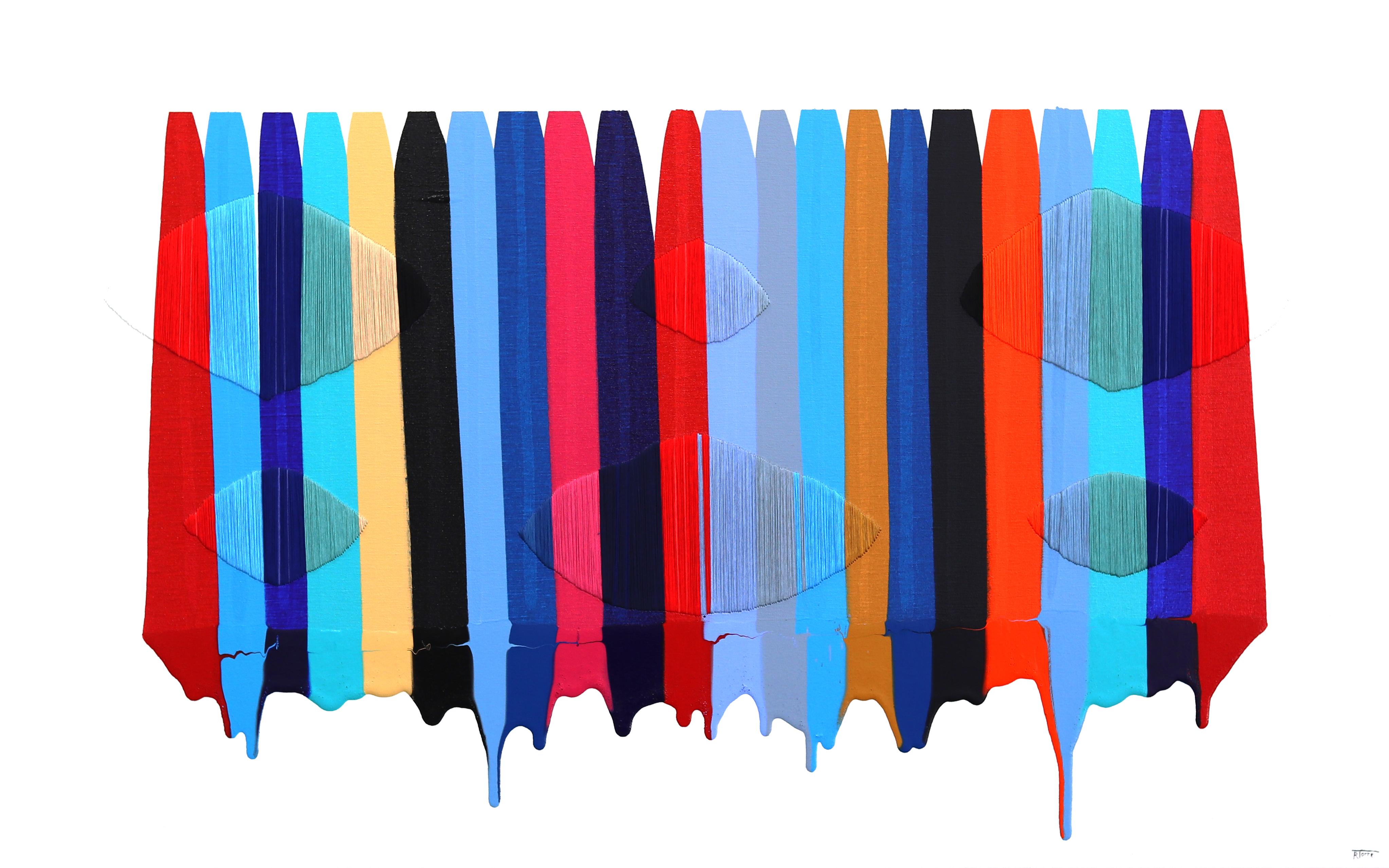 Fils I Colors DCXXVII - Opera d'arte mista colorata, astratta e vibrante su tela