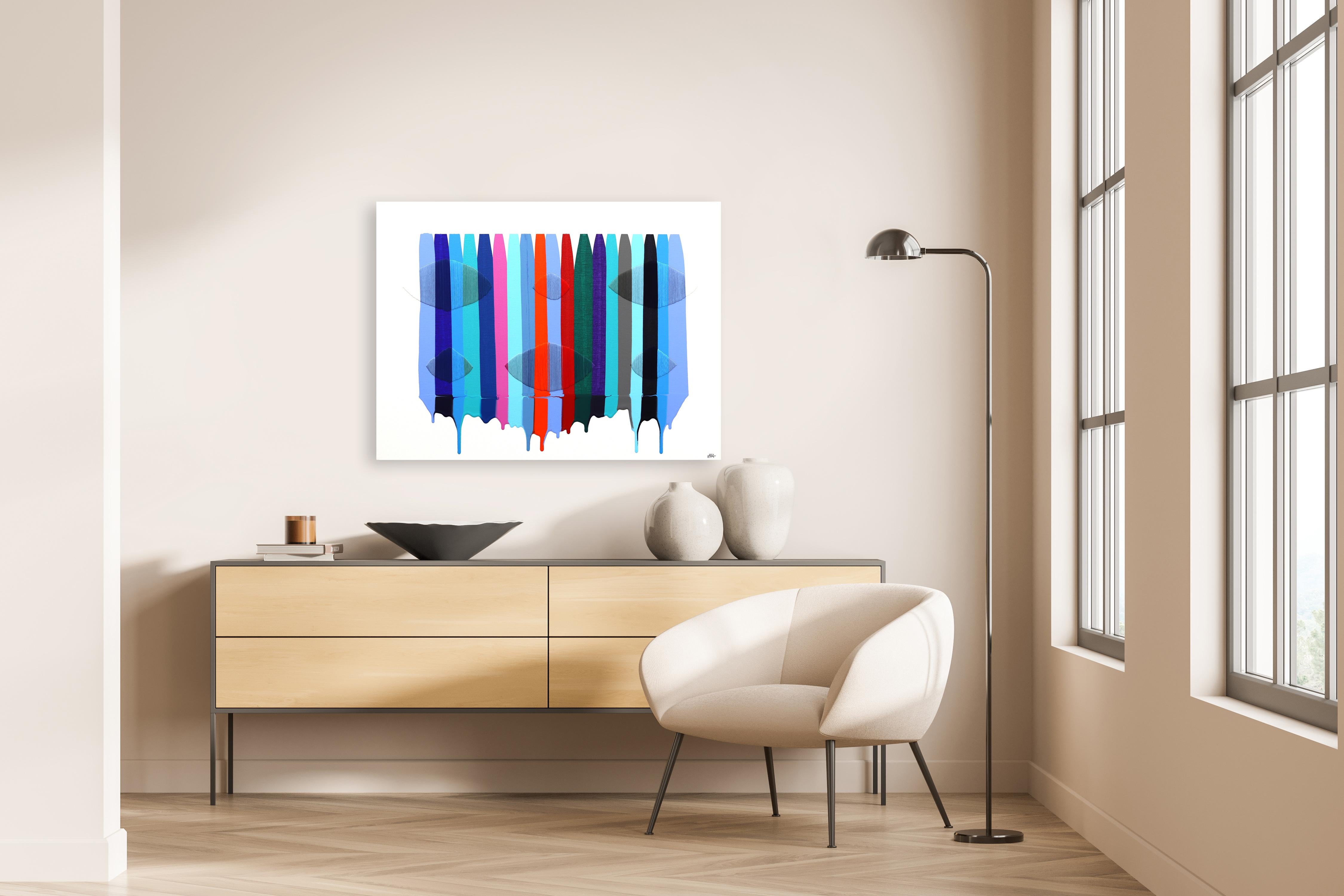 Fils I Colors DCXXXV - Contemporary Linear Abstract Mixed Media Painting For Sale 5