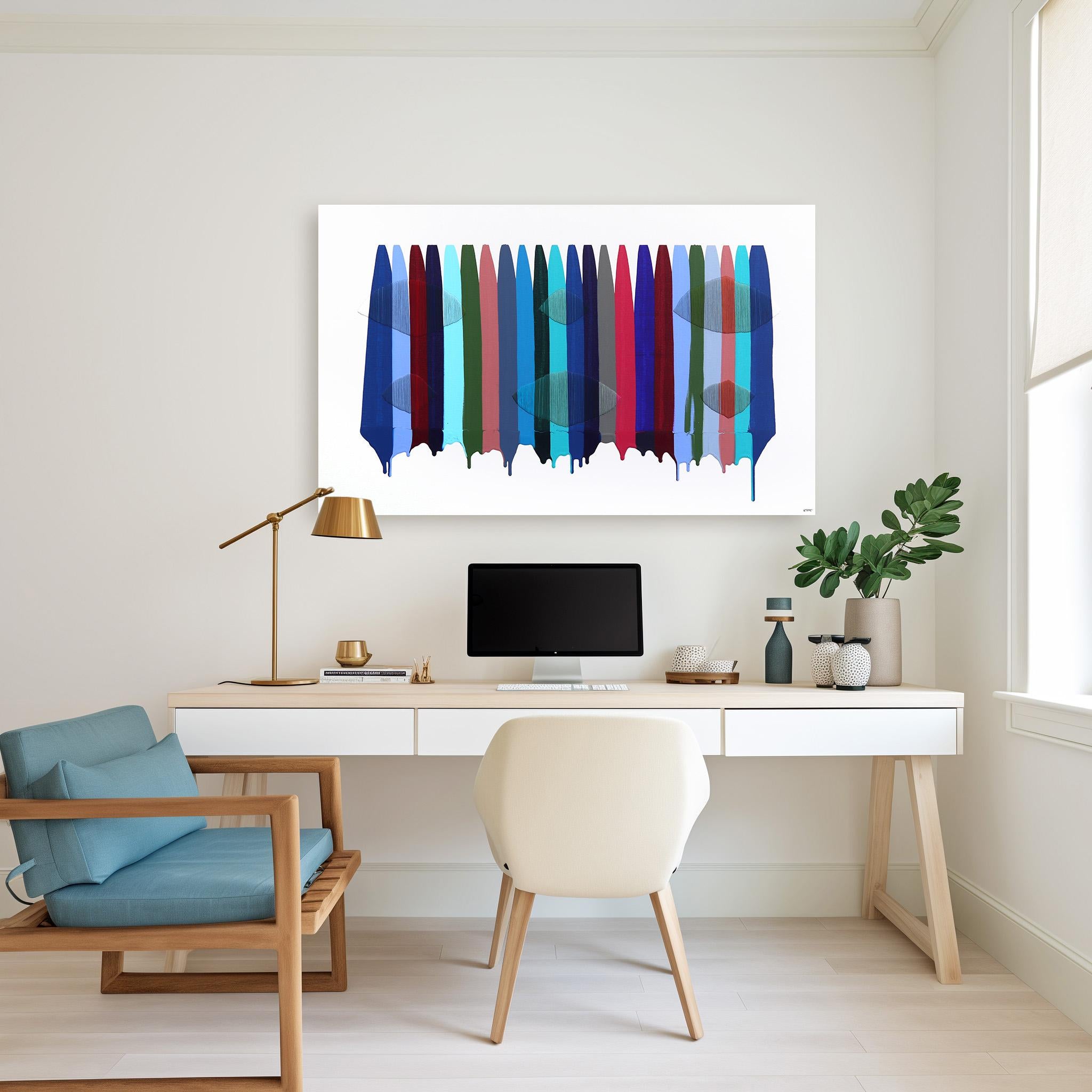 Fils I Colors DXC - Œuvre d'art sur toile abstraite en techniques mixtes colorées - Painting de Raul de la Torre