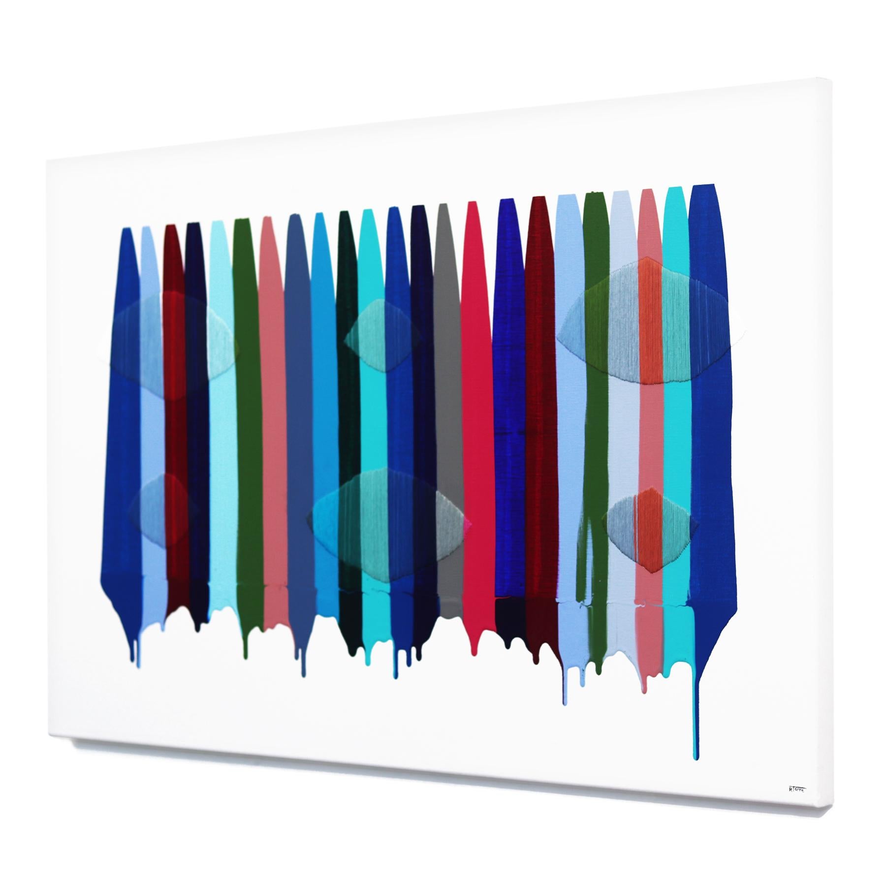 Fils I Colors DXC - Œuvre d'art sur toile abstraite en techniques mixtes colorées - Bleu Abstract Painting par Raul de la Torre