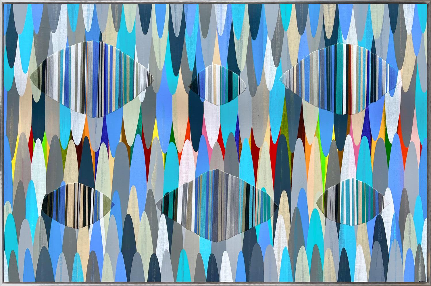 "Poemes CXXX" Contemporary Abstract Embroidered Mixed Media on Canvas with Frame - Mixed Media Art by Raul de la Torre