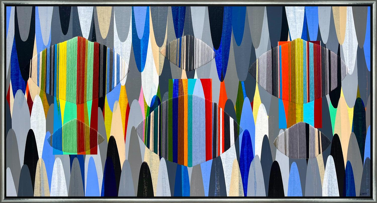 Raul de la Torre Abstract Painting - "Poemes CXXXIII" Contemporary Embroidered Mixed Media on Canvas with Frame