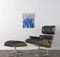 Poems LXXXV - Blue Contemporary Abstract Textural Thread and Acrylic Paint Art