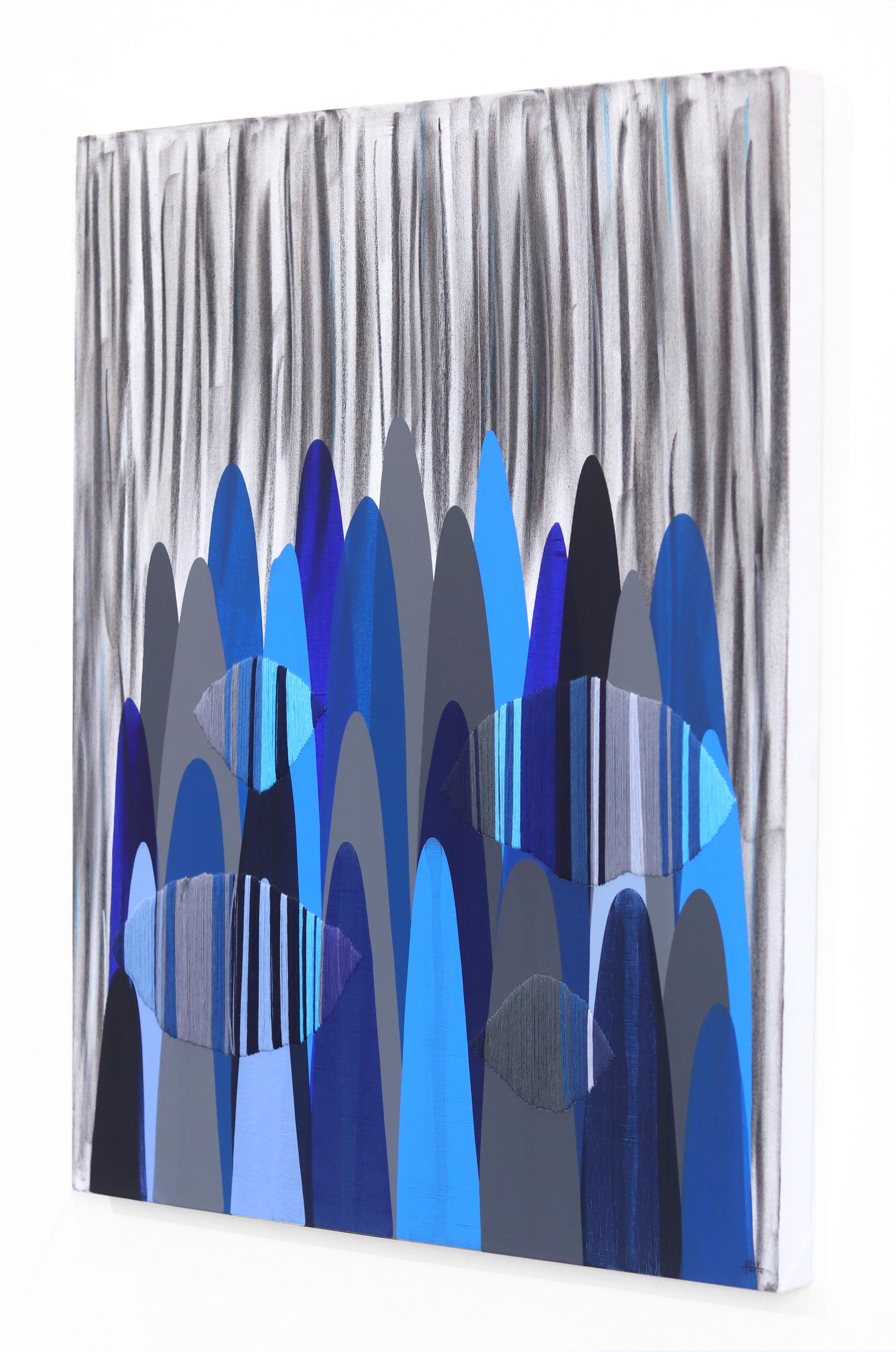 Gedichte LXXXV - Blaue und graue zeitgenössische abstrakte Gemälde in Mischtechnik (Violett), Abstract Painting, von Raul de la Torre