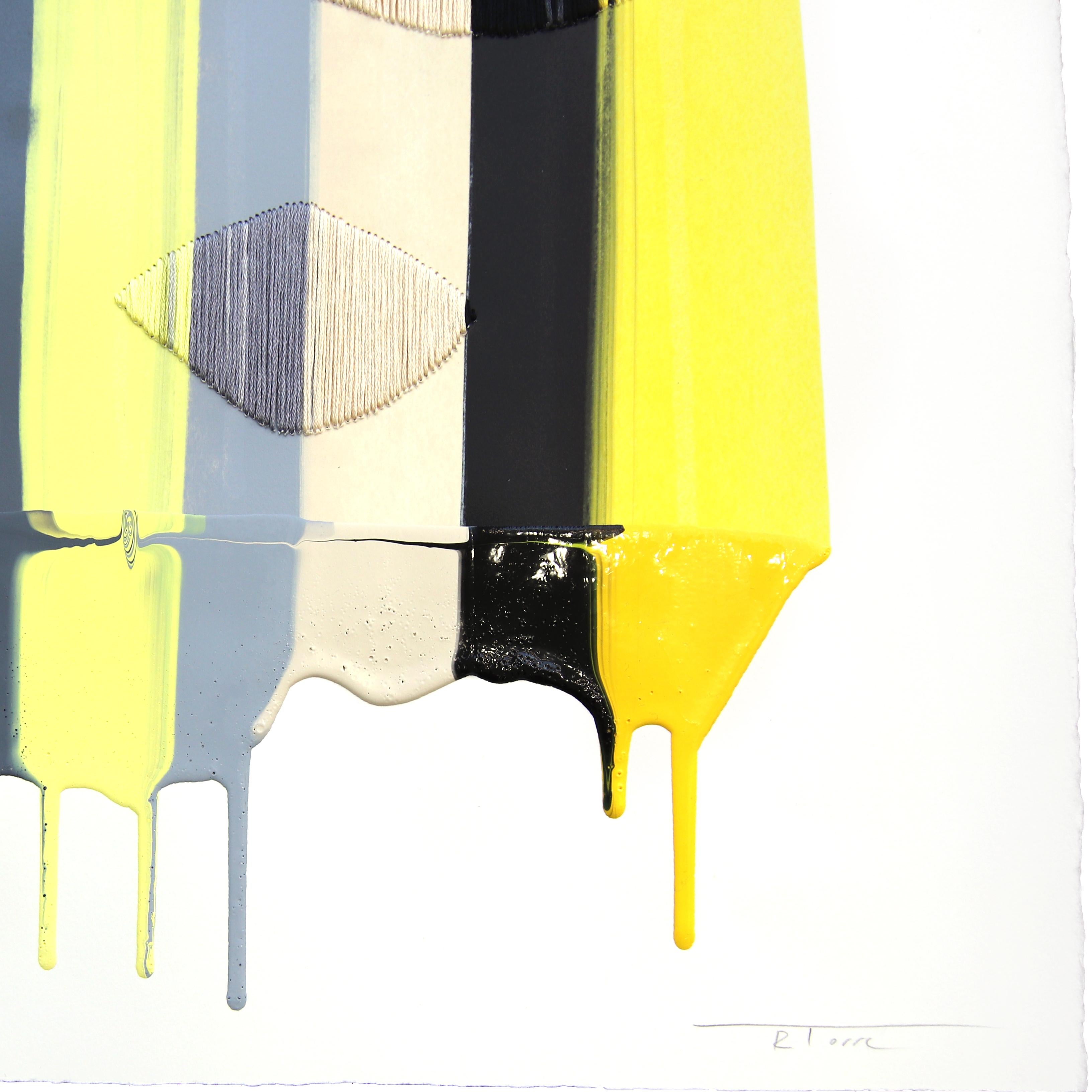 Fils I Colors DCLXII - Abstrakte zeitgenössische gestickte Textilkunst auf Papier im Angebot 2
