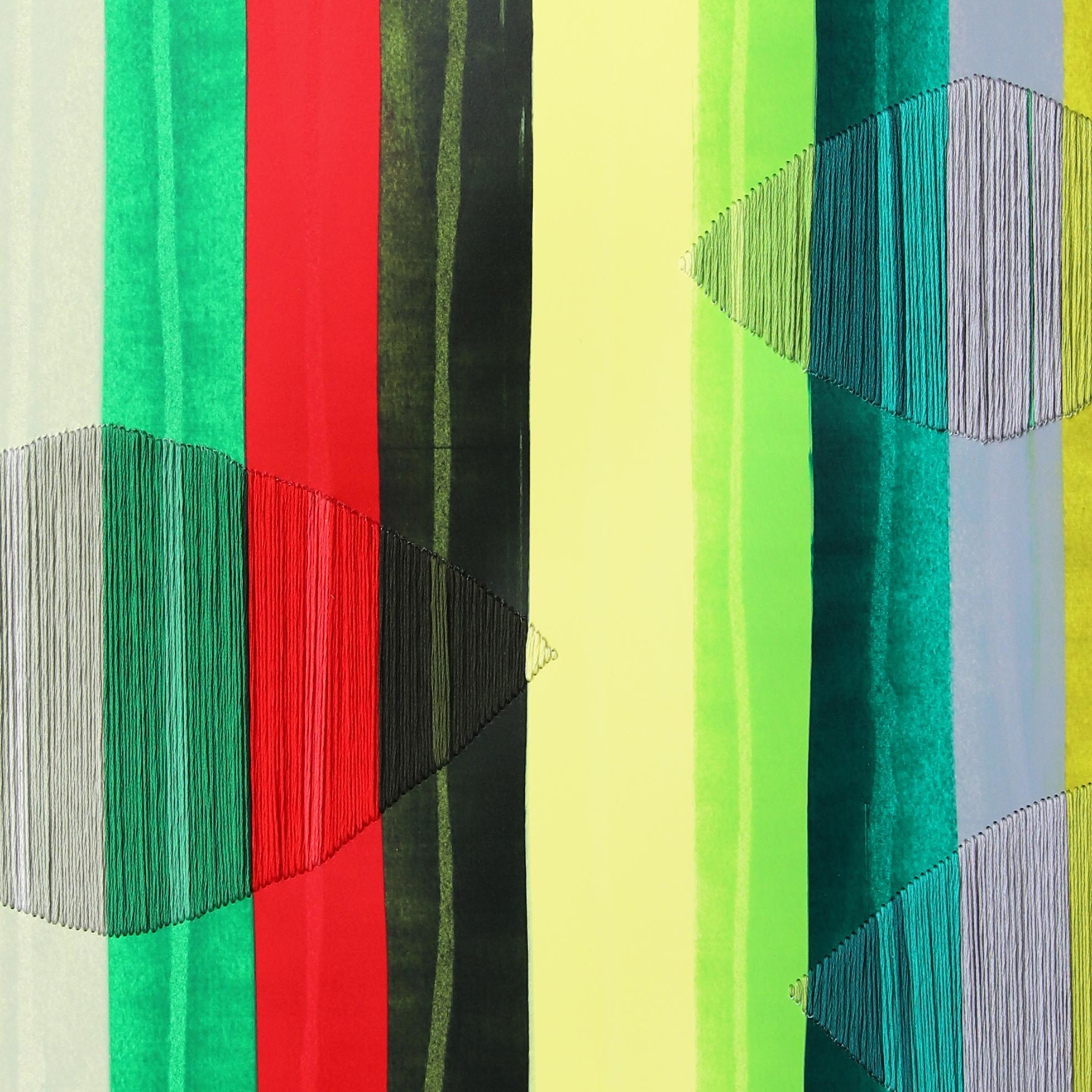 Fils I Colors DCLXIV - Arte tessile contemporanea astratta e vivace su carta - Painting di Raul de la Torre