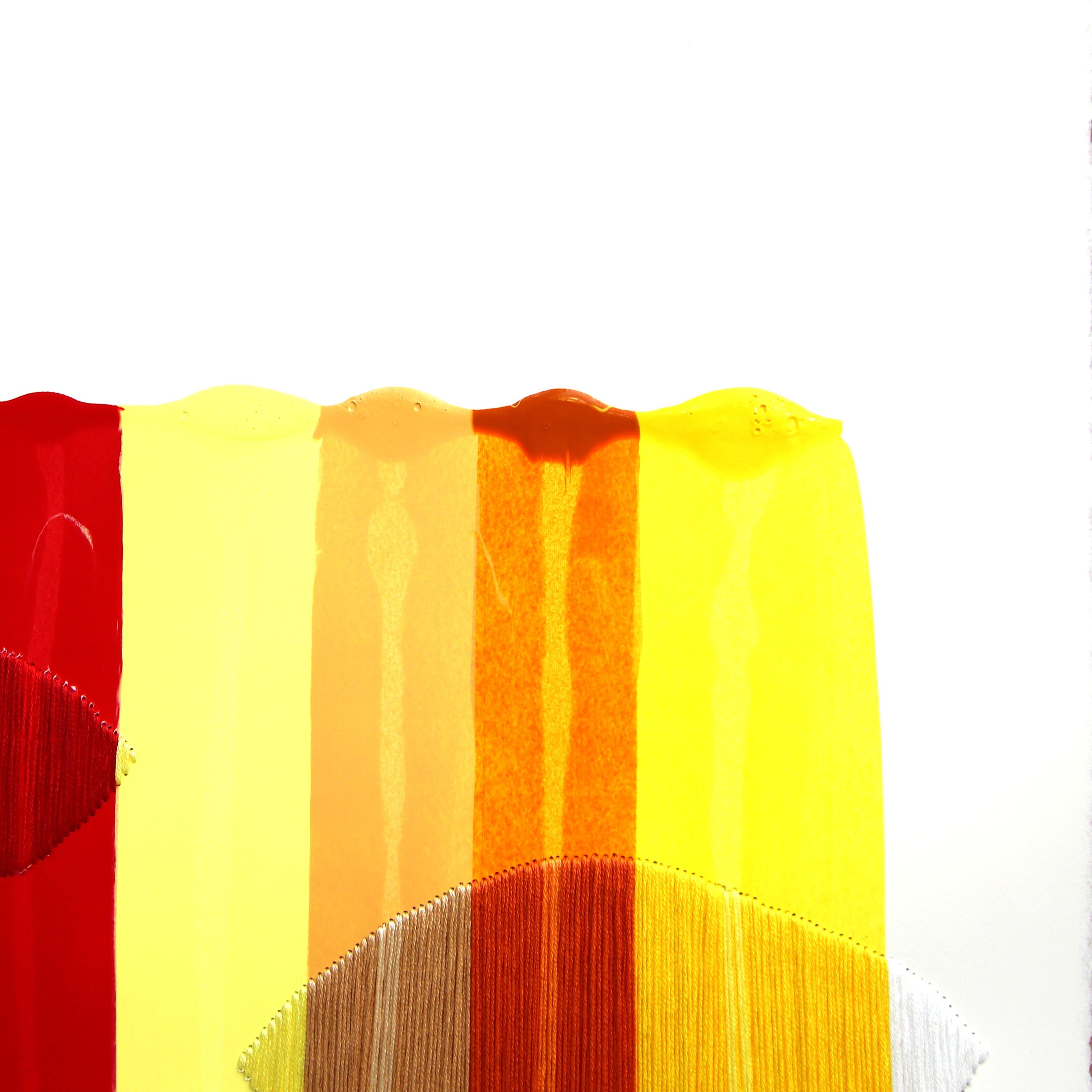 Fils I Colors DCLXXIII - Arte tessile contemporanea astratta, calda e vivace su carta - Painting Astratto di Raul de la Torre
