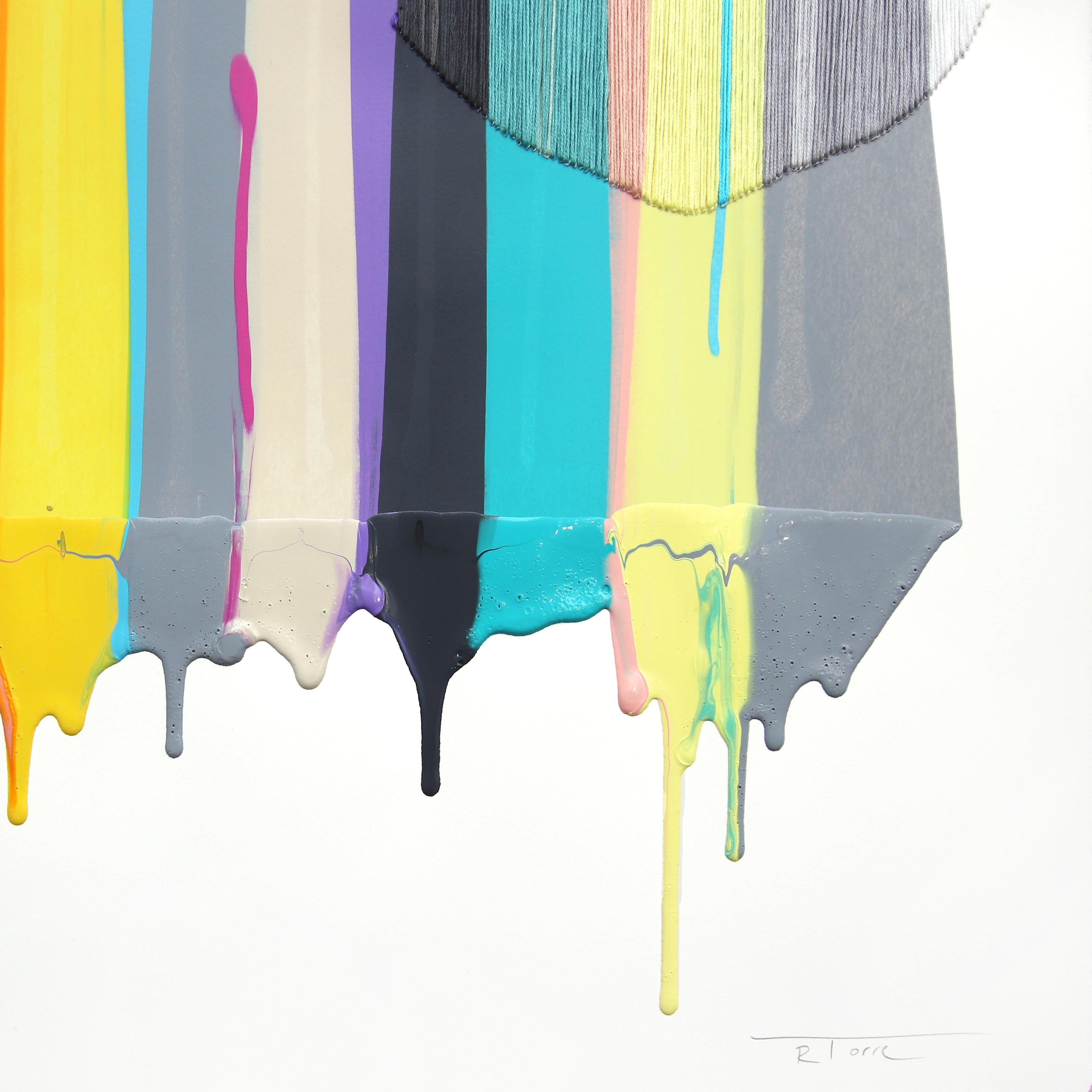 Fils I Colors DCLXXX - Muted Color Abstract Contemporary Textile Art on Paper For Sale 2