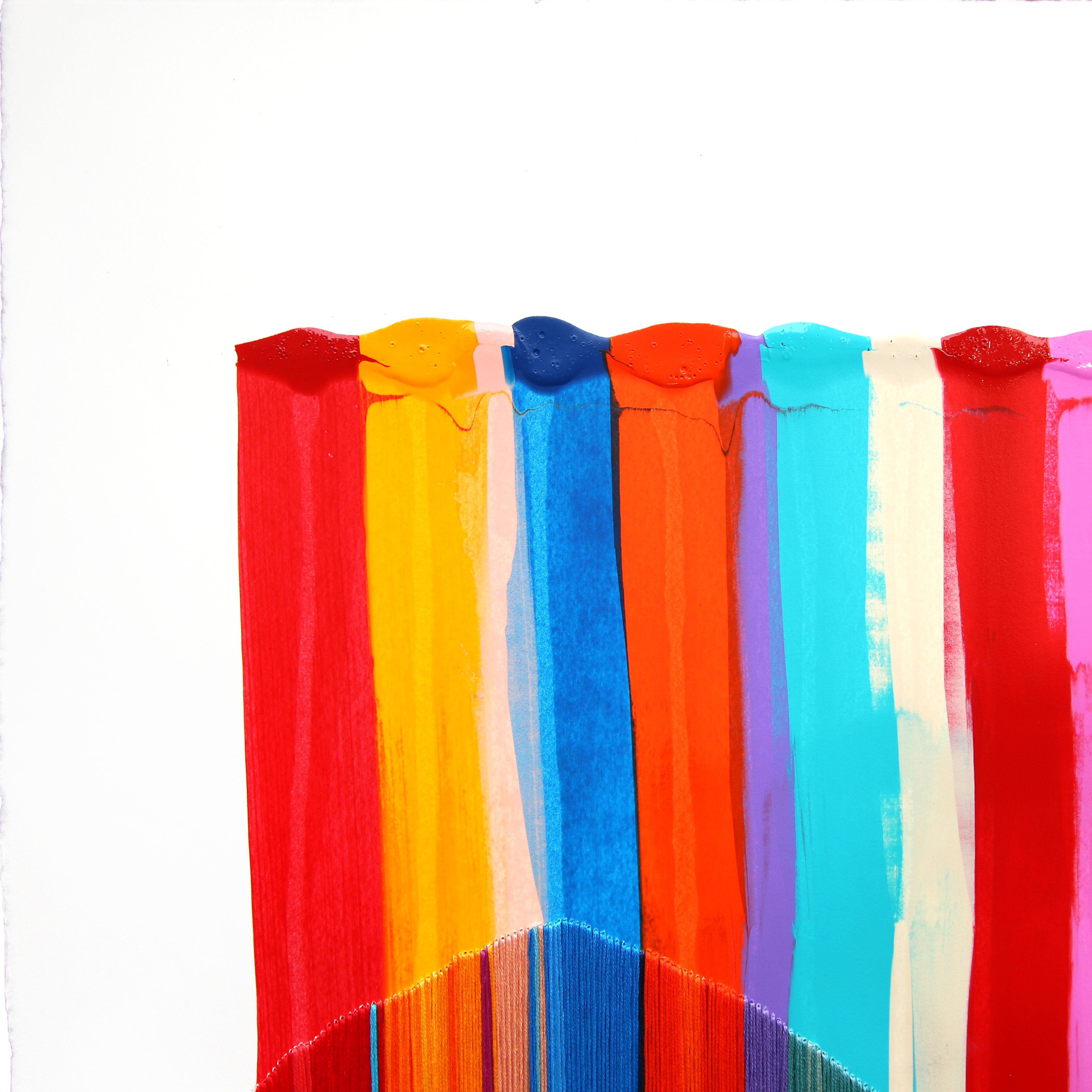 Fils I Colors DCLXXXI - Abstract Contemporary Colorful Textile Art on Paper - Painting by Raul de la Torre