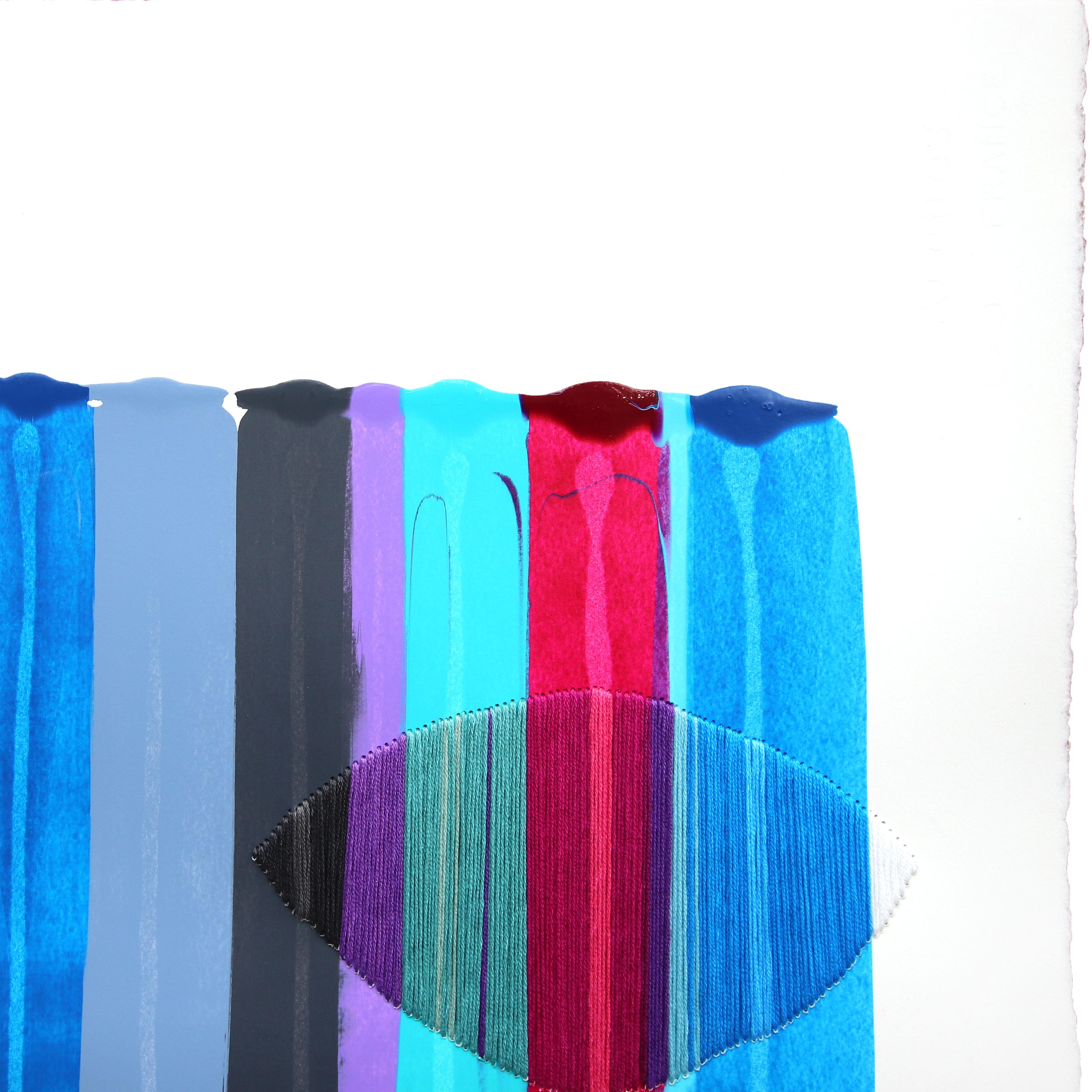 Fils I Colors DCLXXXII - Cool Tone Abstrakte zeitgenössische Textilkunst auf Papier im Angebot 1