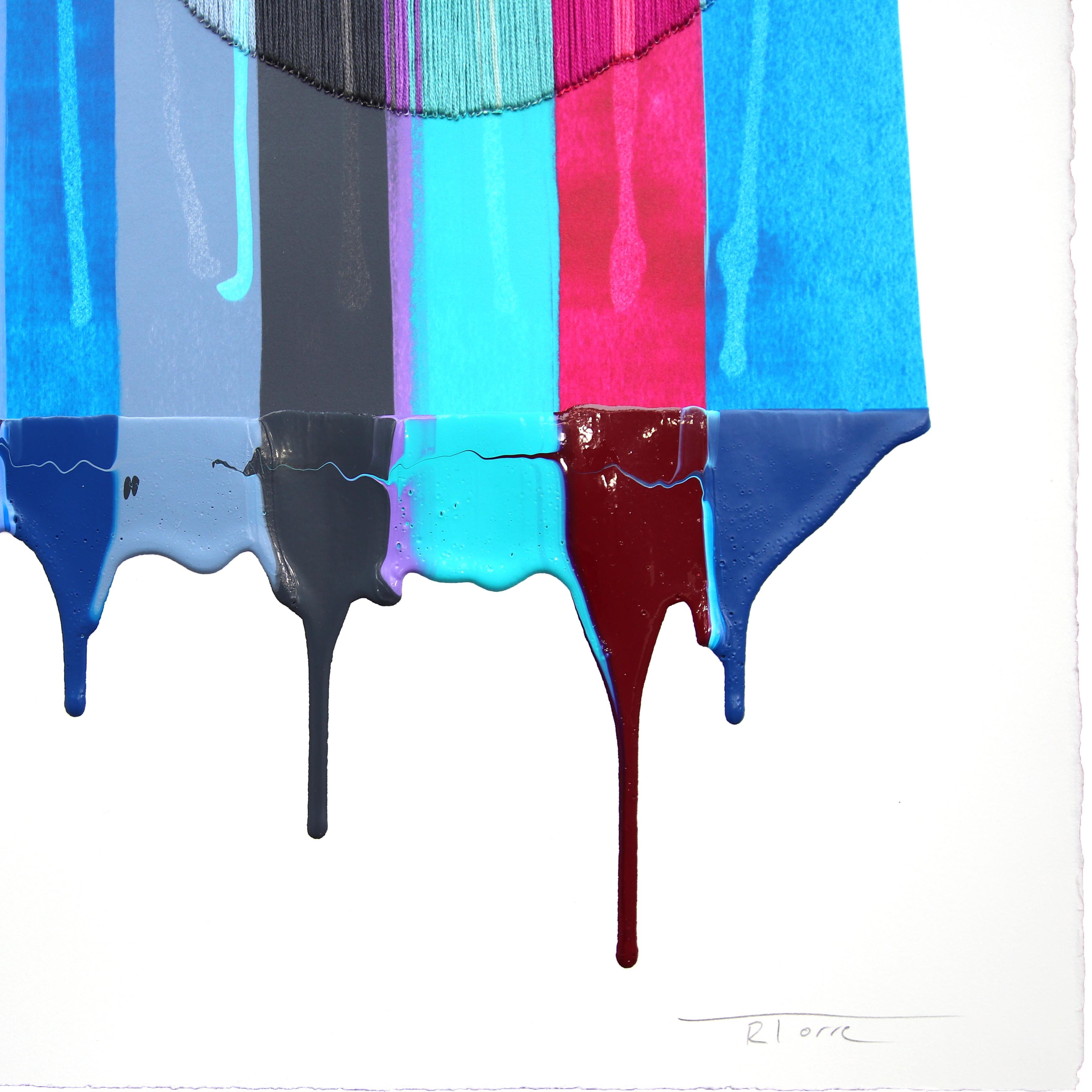 Fils I Colors DCLXXXII - Cool Tone Abstrakte zeitgenössische Textilkunst auf Papier im Angebot 4