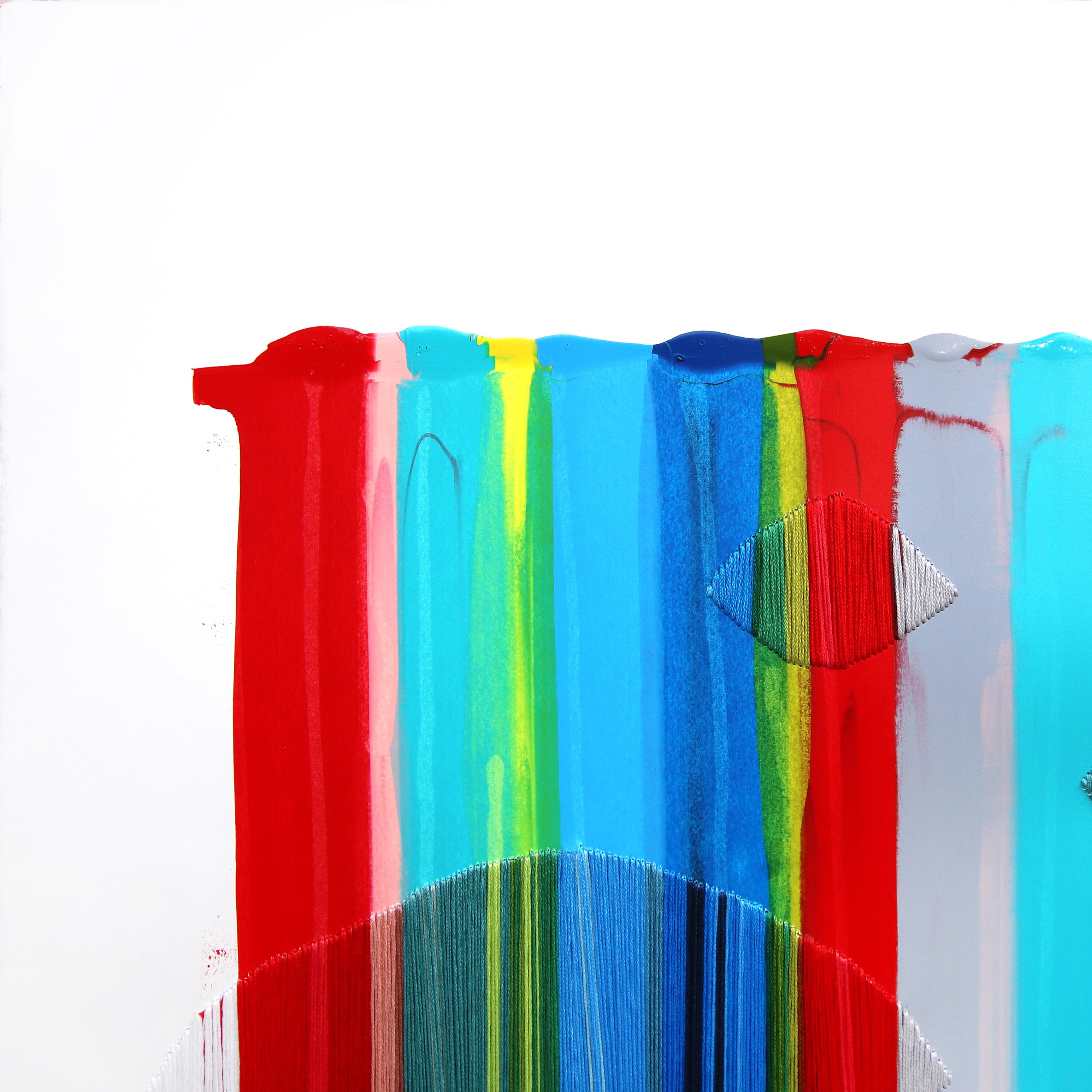 Fils I Colors DCXCI - Bunte abstrakte zeitgenössische Textilkunst auf Papier (Abstrakt), Mixed Media Art, von Raul de la Torre